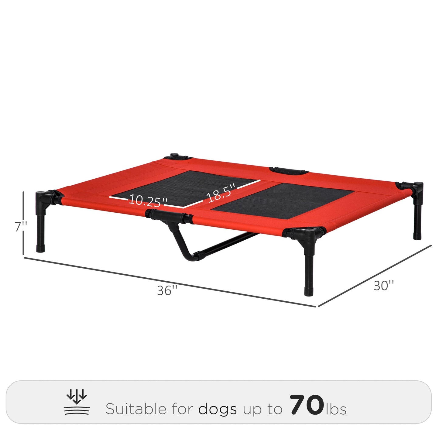 Elevated Dog Bed, Foldable Raised Dog Cot for L Sized Dogs, Indoor &; Outdoor, 36" x 30" x 7", Red Elevated Dog Beds   at Gallery Canada