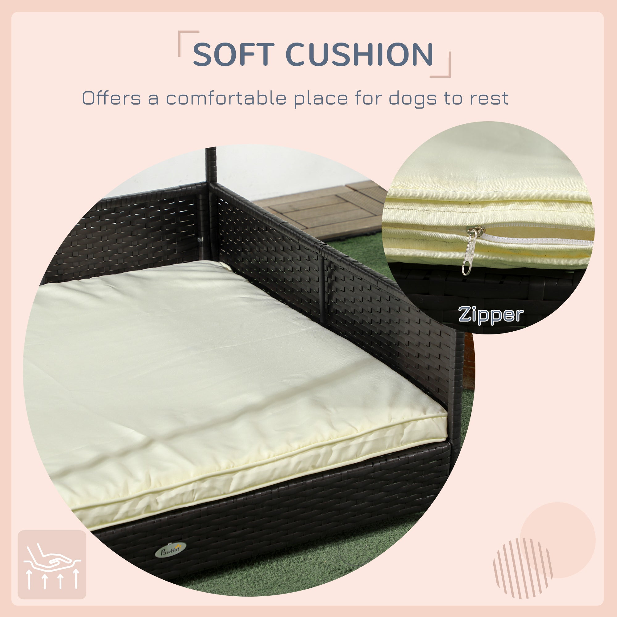 Outdoor Dog House Wicker Dog Bed with Soft Cushion Washable Cover, for Medium Large Dogs Indoor Outdoor, Cream White Houses, Kennels & Pens at Gallery Canada