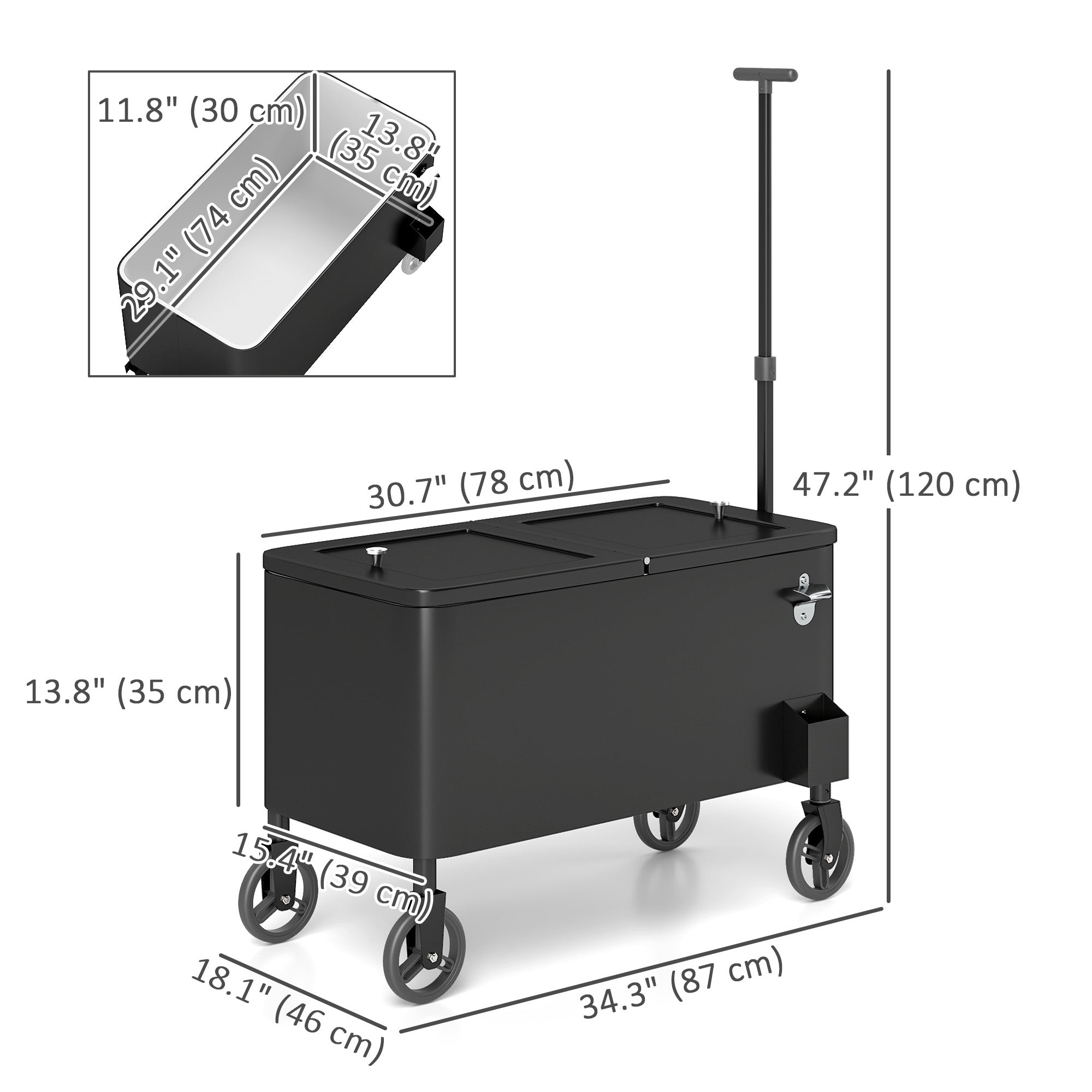 80-Qt Outdoor Patio Cooler Cart, Rolling Ice Chest with Adjustable Handle, Wheels, Bottle Opener, Drainage, Outdoor Beverage Cooler Bar Cart for Party BBQ Camping, Black Cooler Boxes at Gallery Canada