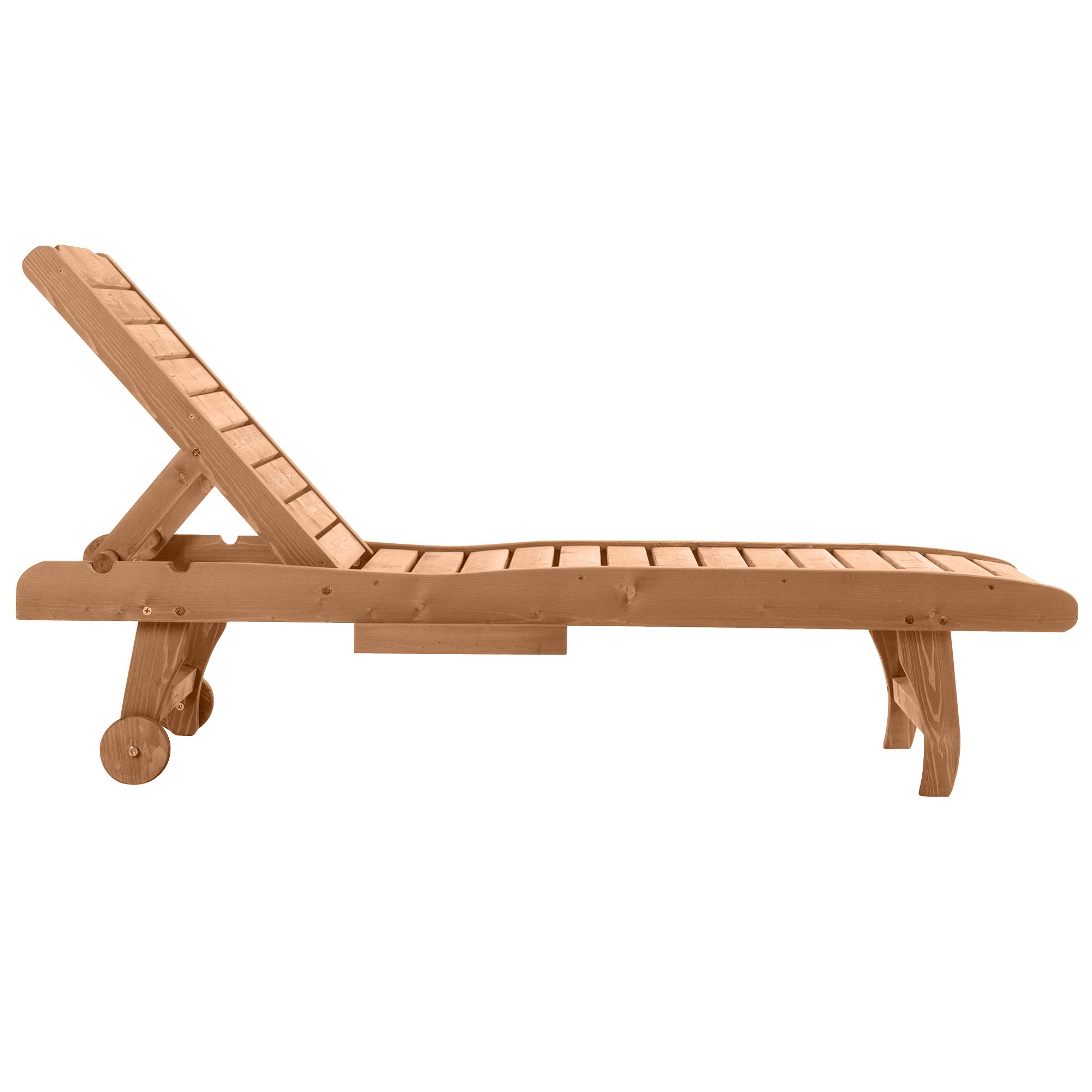 Wooden Outdoor Lounge Chair, Adjustable Patio Outdoor Chaise Recliner Garden Furniture, Tanning Chair with Pull-out Tray and 2 Wheels, Brown Chaise Loungers   at Gallery Canada