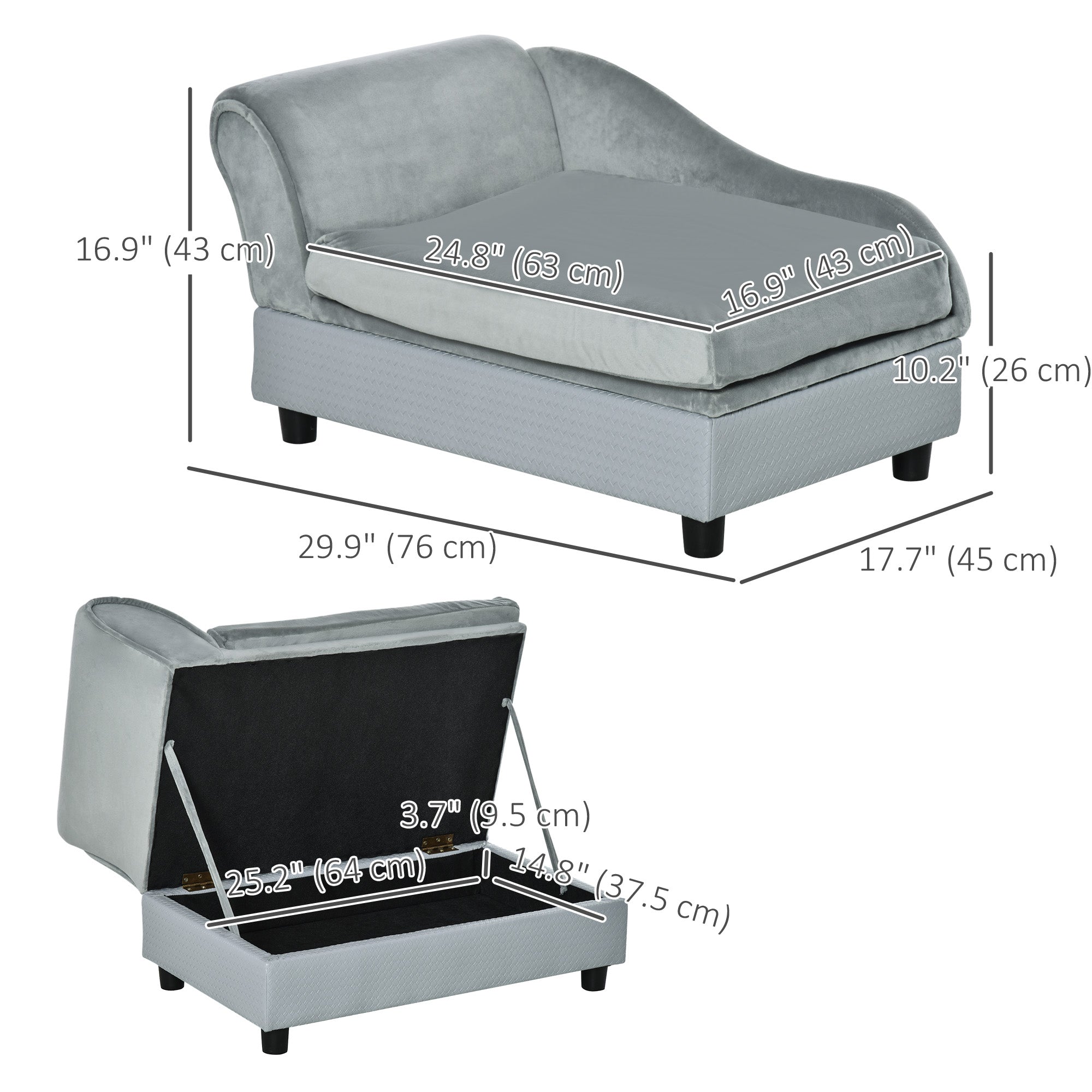 Pet Sofa Dog Couch Chaise Lounge Pet Bed with Storage Function Small Sized Dog Various Cat Sponge Cushioned Bed Lounge, Light Grey Dog Sofas at Gallery Canada