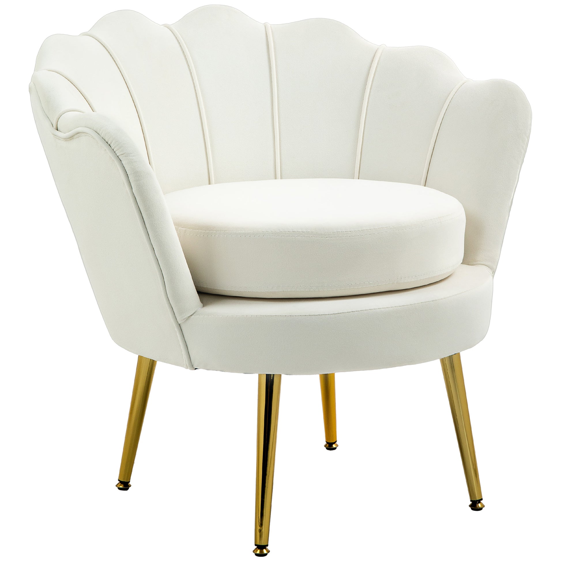 Modern Accent Chair, Velvet-Touch Fabric Leisure Club Chair with Gold Metal Legs for Bedroom, Cream White Accent Chairs at Gallery Canada