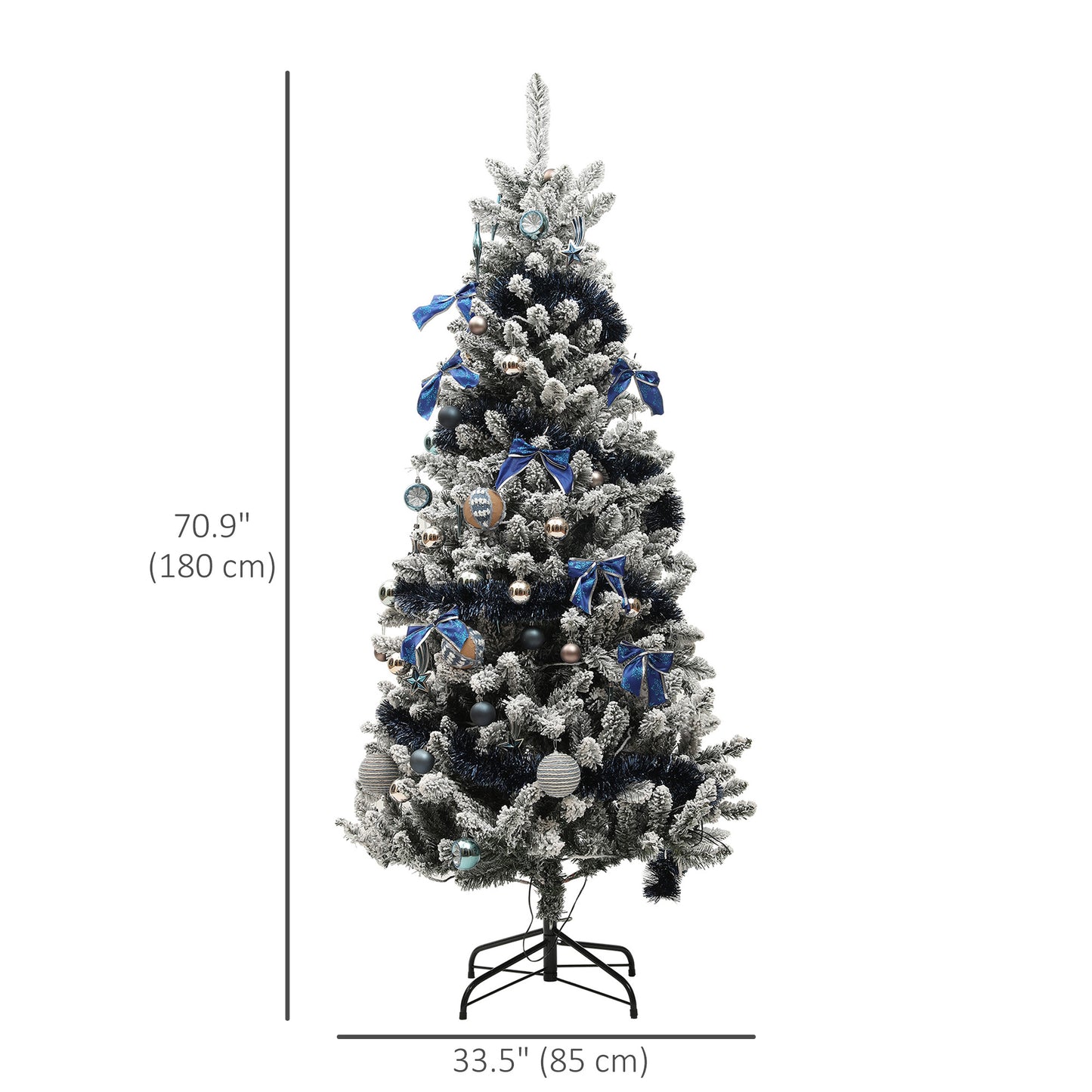 6ft Prelit Artificial Christmas Tree with Blue Ornaments, Flocked Christmas Tree with LED Lights for Home Office Pre Lit Christmas Trees   at Gallery Canada