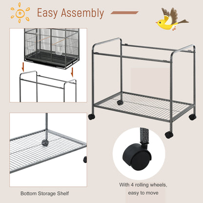 Extra Large 64" Rolling Metal Parrot Cage with Stand, Perch, and Storage, Multi-Colour Bird Cages   at Gallery Canada