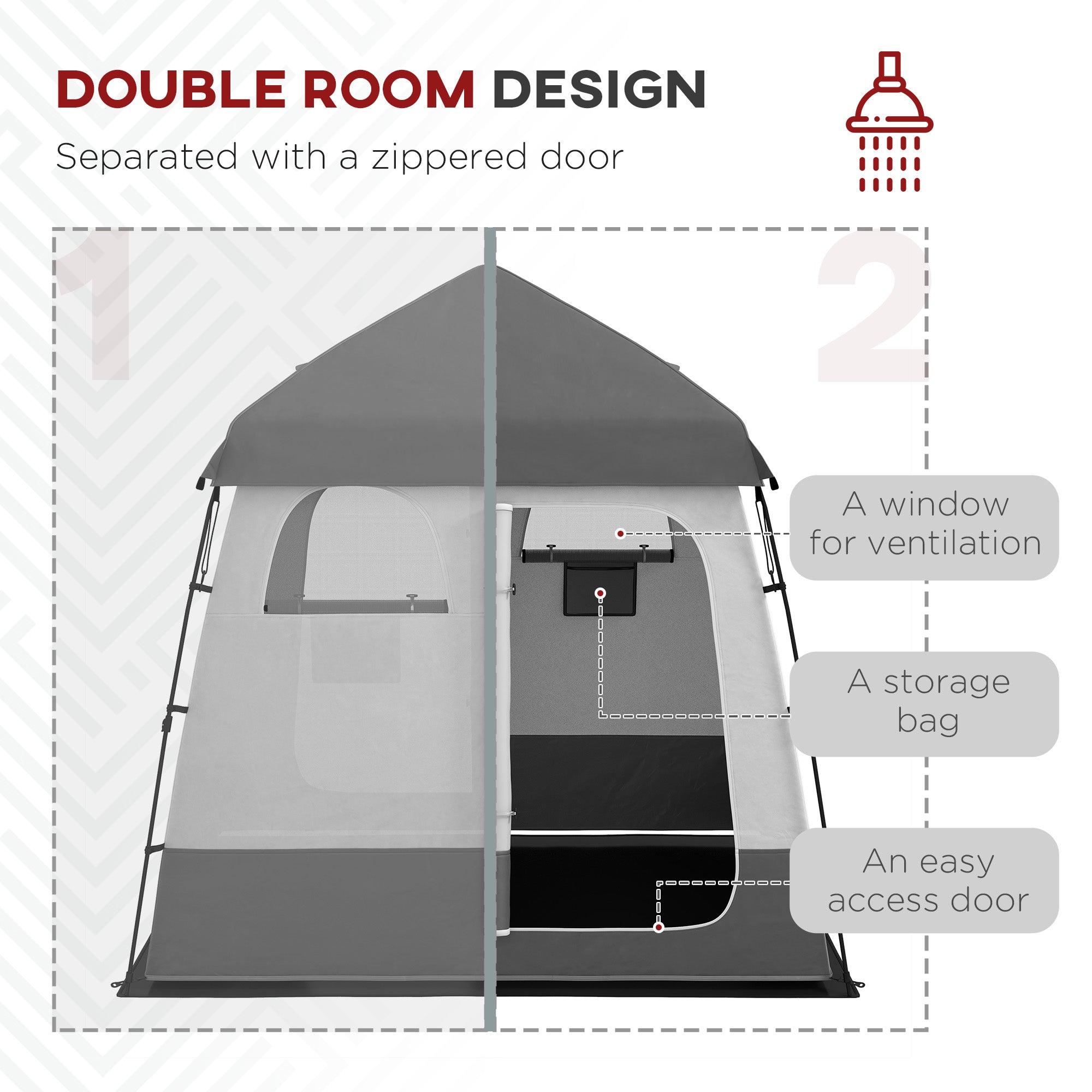 Outdoor Portable Pop Up Shower Tent Changing Tent Privacy Enclosure with 2 Rooms, Shower Bag, Floor for Camping, Dark Grey Camping Tents at Gallery Canada