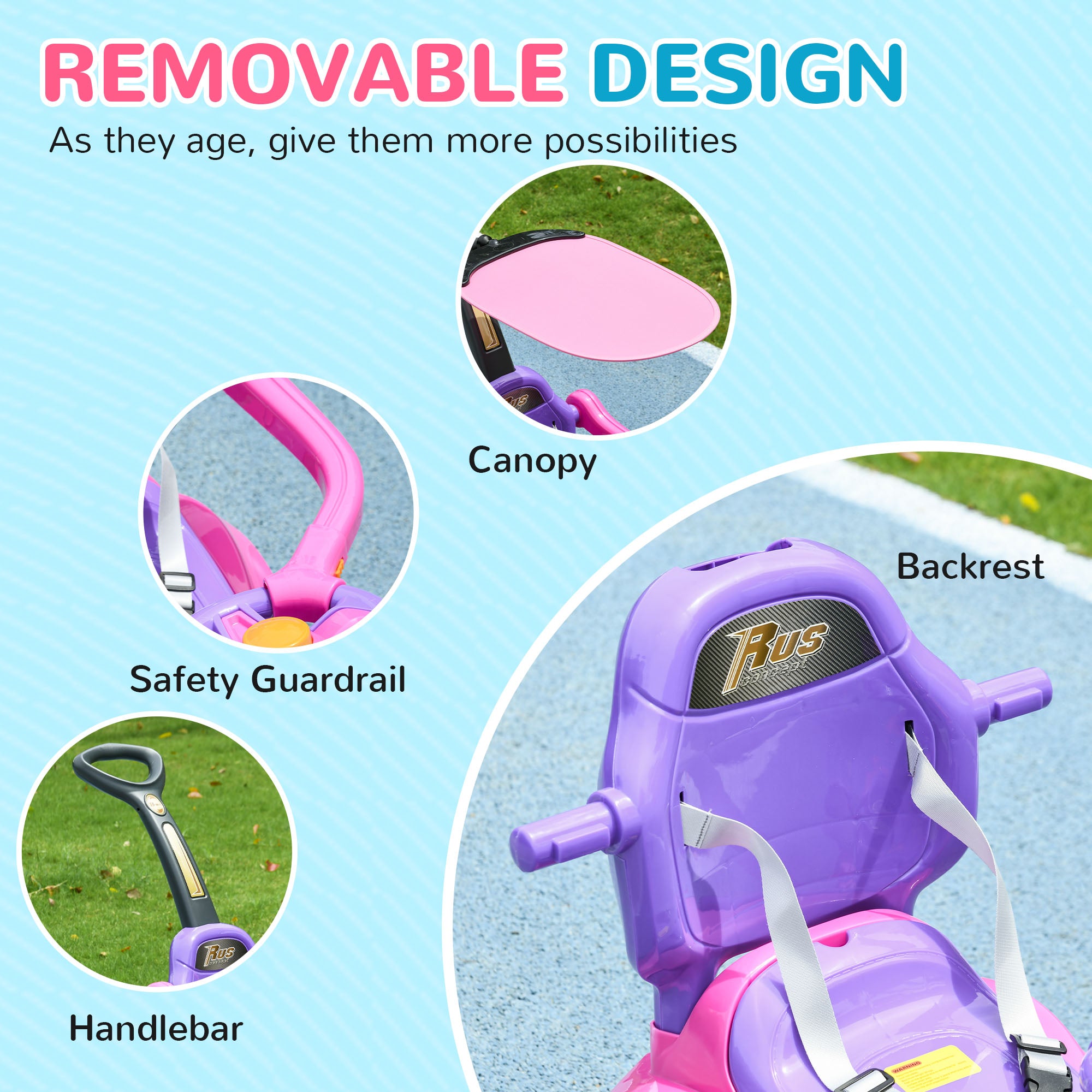 3 in 1 Kids Push Car Toddler Sliding Car, Foot to Floor Design with Music, Light, Handle, Removable Canopy, Pink Push Cars for Toddlers   at Gallery Canada