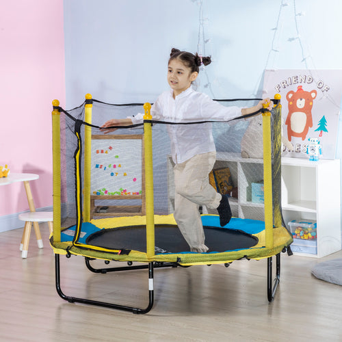 4.6FT Trampoline for Kids with Enclosure Net for Ages 3-10, Indoor Outdoor Use, Yellow