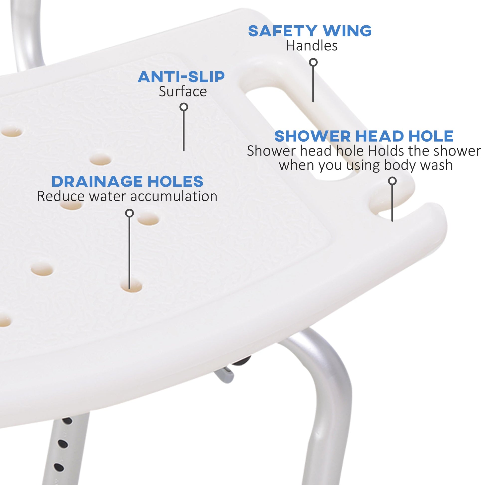 Bath Chair with Back, Adjustable Height Non-slip Shower Stool Bench Tool-Free Assembly Bathroom Aids, White Bath Chairs   at Gallery Canada