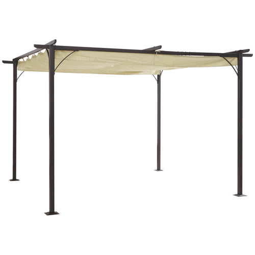 11.5’ Backyard Shelter Retractable Sun Shade Covered Pergola with Steel Frame, Beige