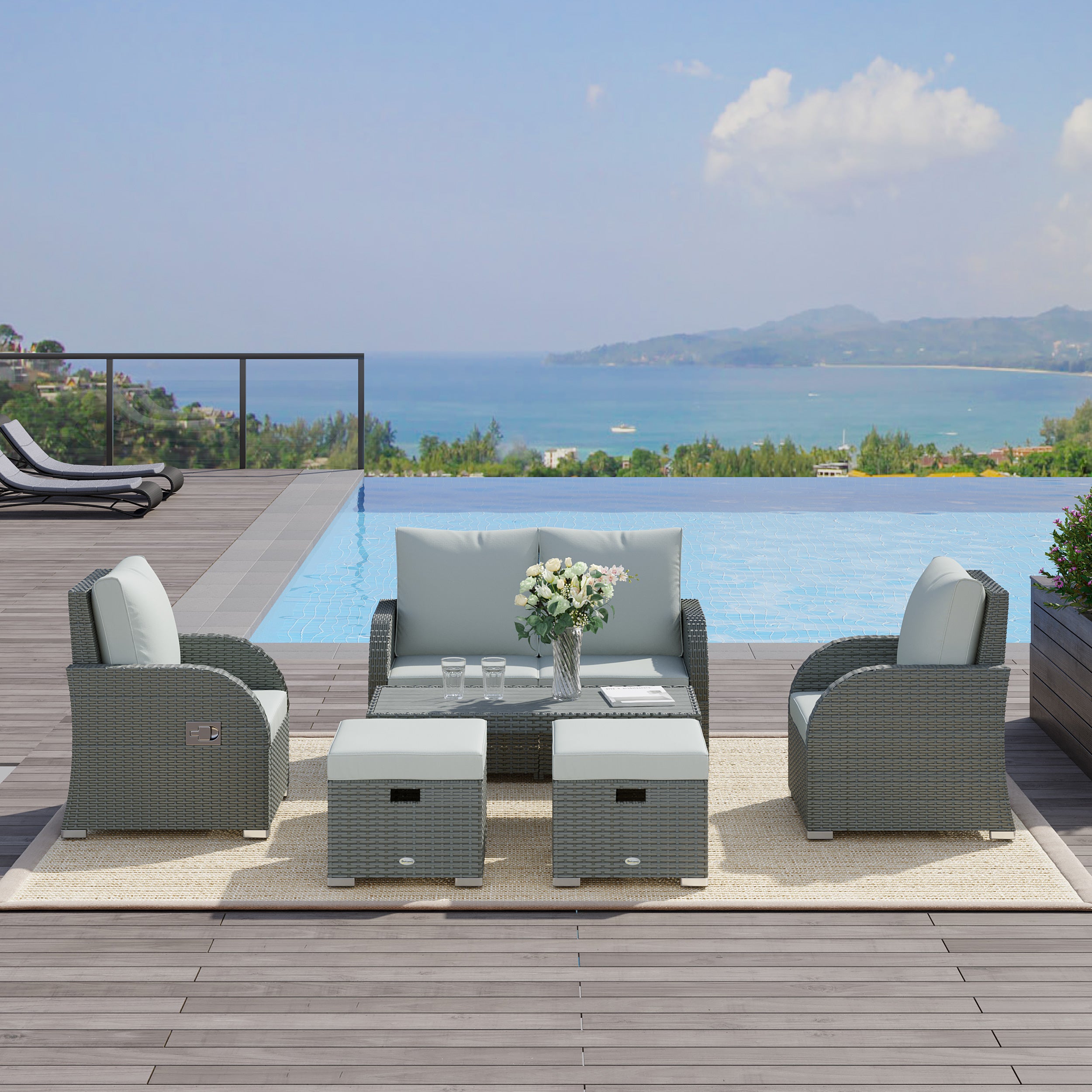 6 PCS Outdoor Rattan Wicker Sofa Set Patio All Weather Furniture w/ Tea Table &; Cushion for Backyard Garden Grey Patio Furniture Sets at Gallery Canada