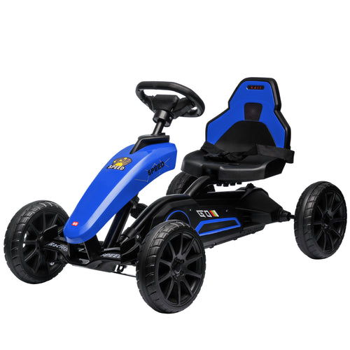 Pedal Go Kart for Kids, Pedal Car with Swing Axle, Adjustable Bucket, Handbrake, 4 EVA Wheels Powered Ride, Indoor Foot Racer, for 3-8 Years Old, Blue