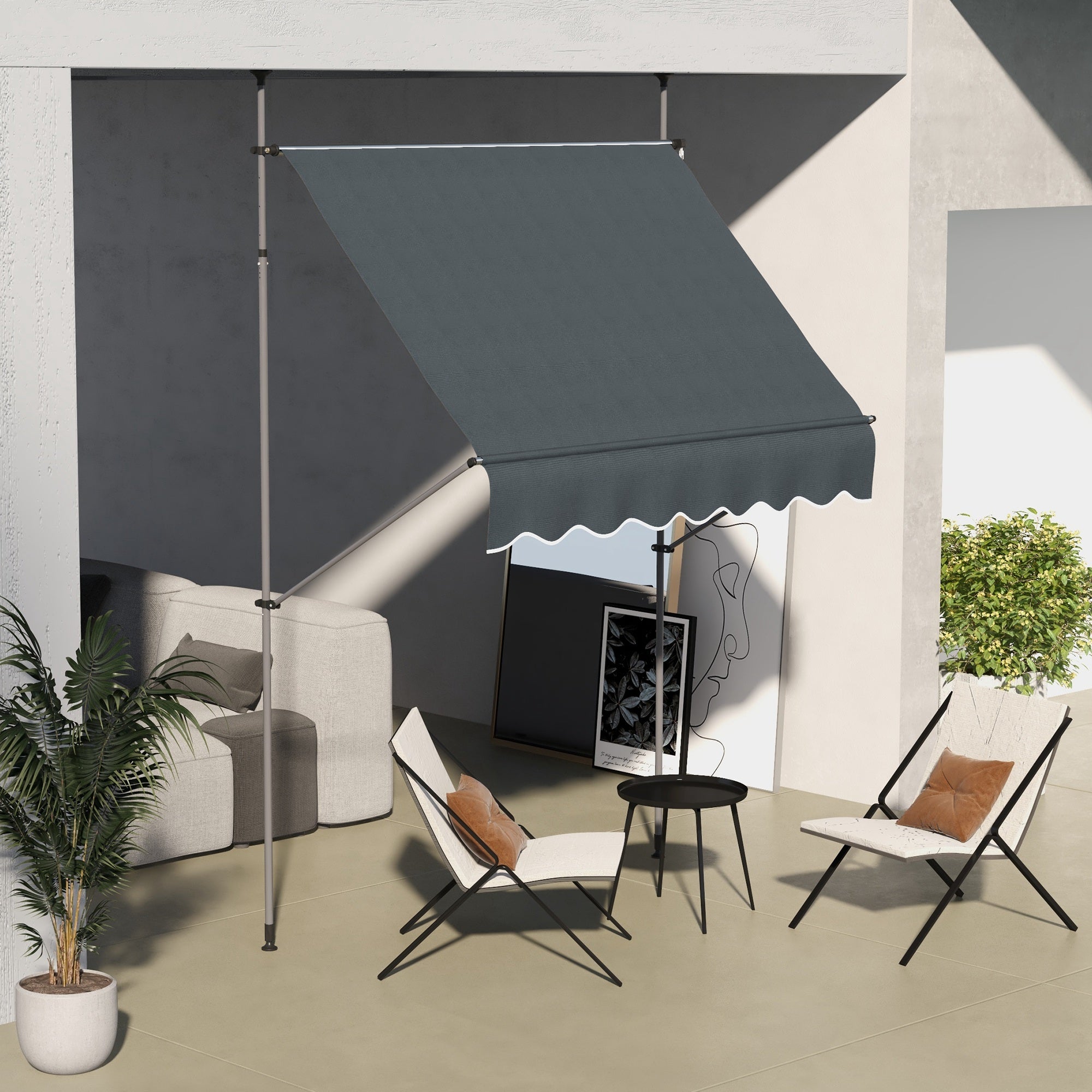 6.5' x 4' Manual Retractable Awning, Non-Screw Freestanding Patio Awning, UV Resistant, for Window or Door, Dark Grey Patio Awnings at Gallery Canada