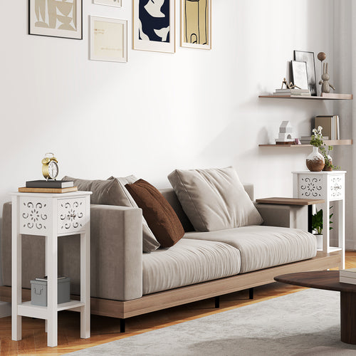 Nightstand Set of 2 with Drawer and Open Storage Shelf White