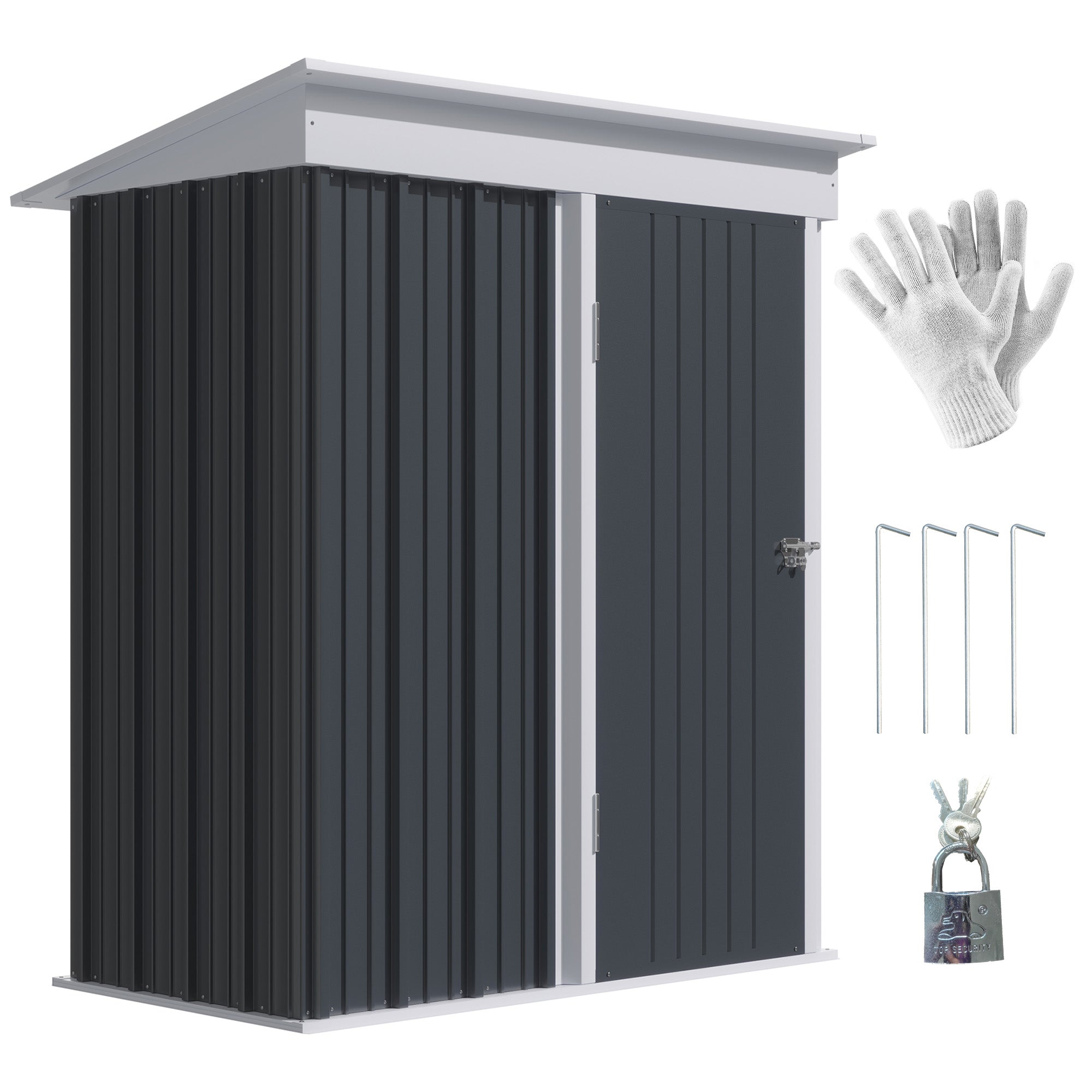 Outdoor Storage Shed, Steel Lean-to Shed with Adjustable Shelf, Lock, Gloves, 5'x3'x6', Dark Grey Sheds at Gallery Canada