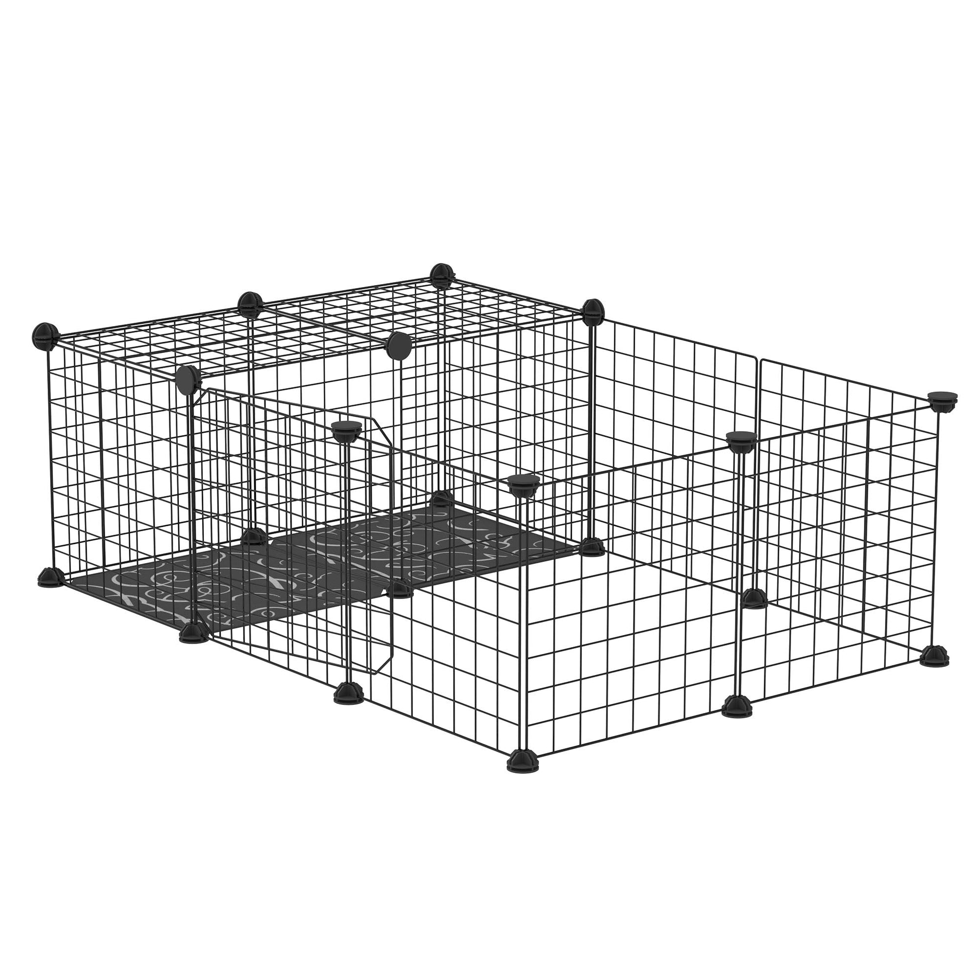 Small Animal Cage with 16 Panels, Portable Metal Wire Pet Fence with Door, Non-slip Feet for Bunny Guinea Pig Houses & Habitats Black  at Gallery Canada