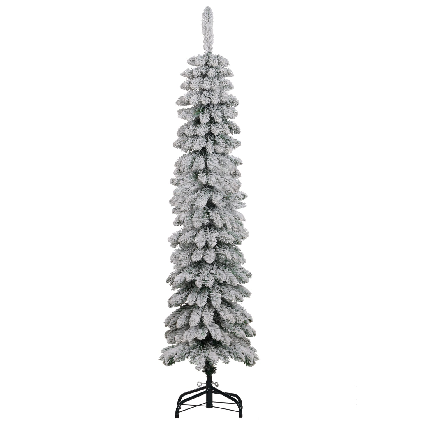 5ft Snow-Flocked Artificial Christmas Tree, Slim Pencil Xmas Tree with 301 Realistic Branches, Metal Base, Green Pencil Christmas Trees at Gallery Canada