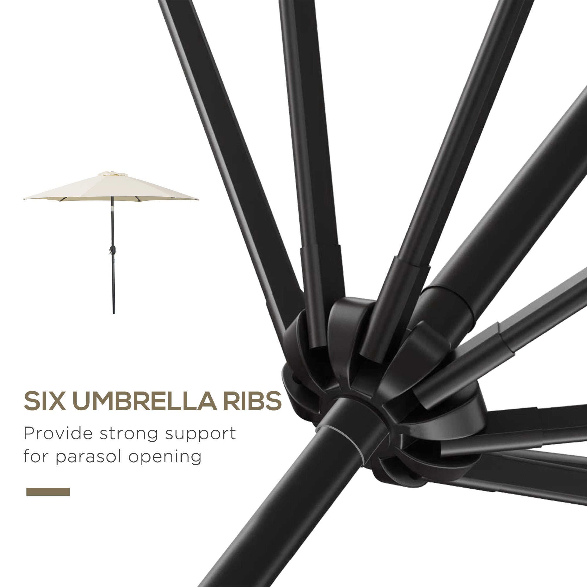 8.5' Round Aluminum Patio Umbrella 6 Ribs Market Sunshade Tilt Canopy w/ Crank Handle Garden Parasol Cream White Sun Umbrellas at Gallery Canada