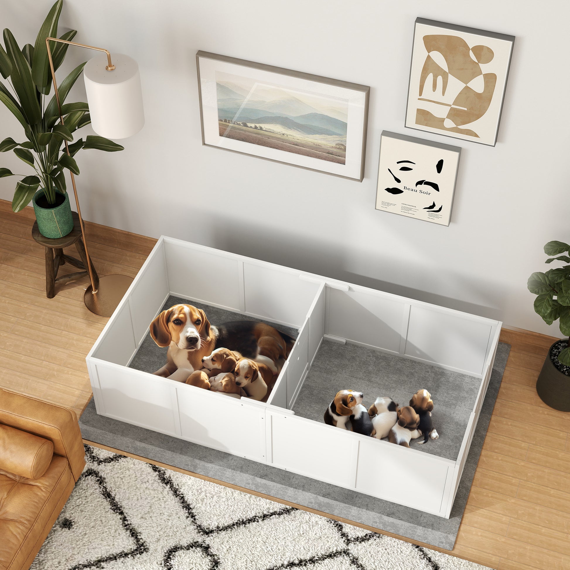 Whelping Box for Dogs w/ Adjustable, Removable Door, for Small Medium Dogs, 77" x 38", White Houses, Kennels & Pens   at Gallery Canada