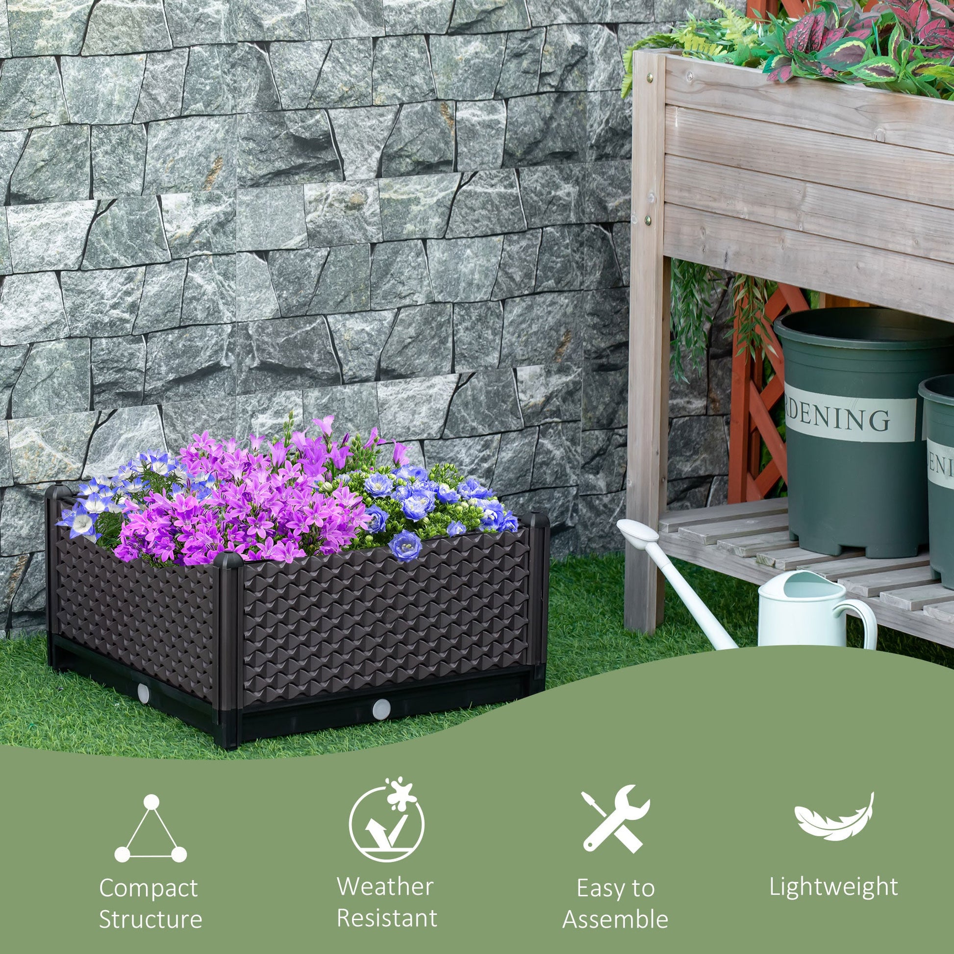 Plastic Garden Raised Bed, Elevated Planter Box, Flower Vegetables Planting Container with Self-Watering Design and Drainage Holes Elevated Garden Beds   at Gallery Canada