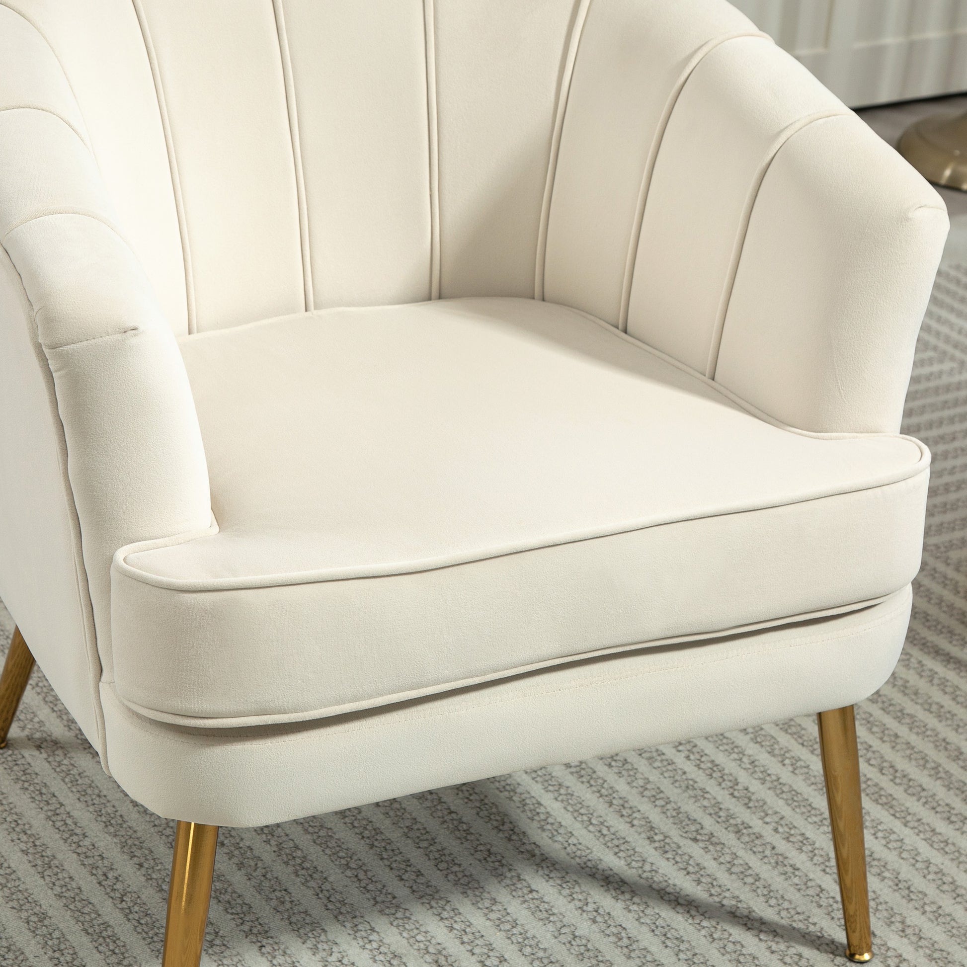 Fabric Armchair, Modern Accent Chair with Gold Metal Legs for Living Room, Bedroom, Home Office, Cream White Accent Chairs at Gallery Canada