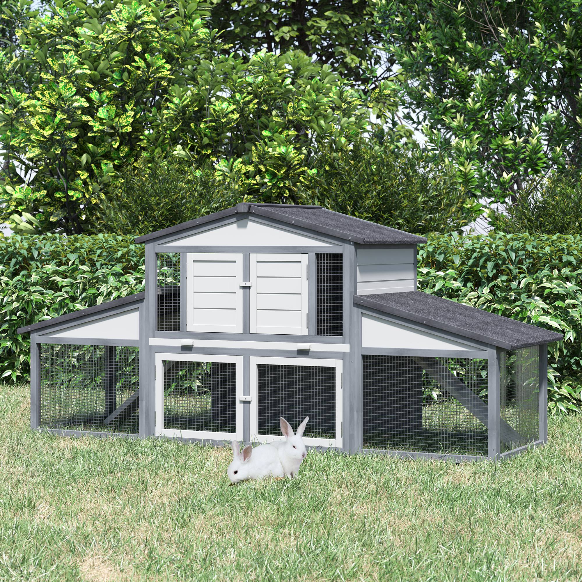 Deluxe Large Rabbit Hutch Small Animal House Portable Large Outdoor with Run Box, Grey Rabbit Hutch   at Gallery Canada