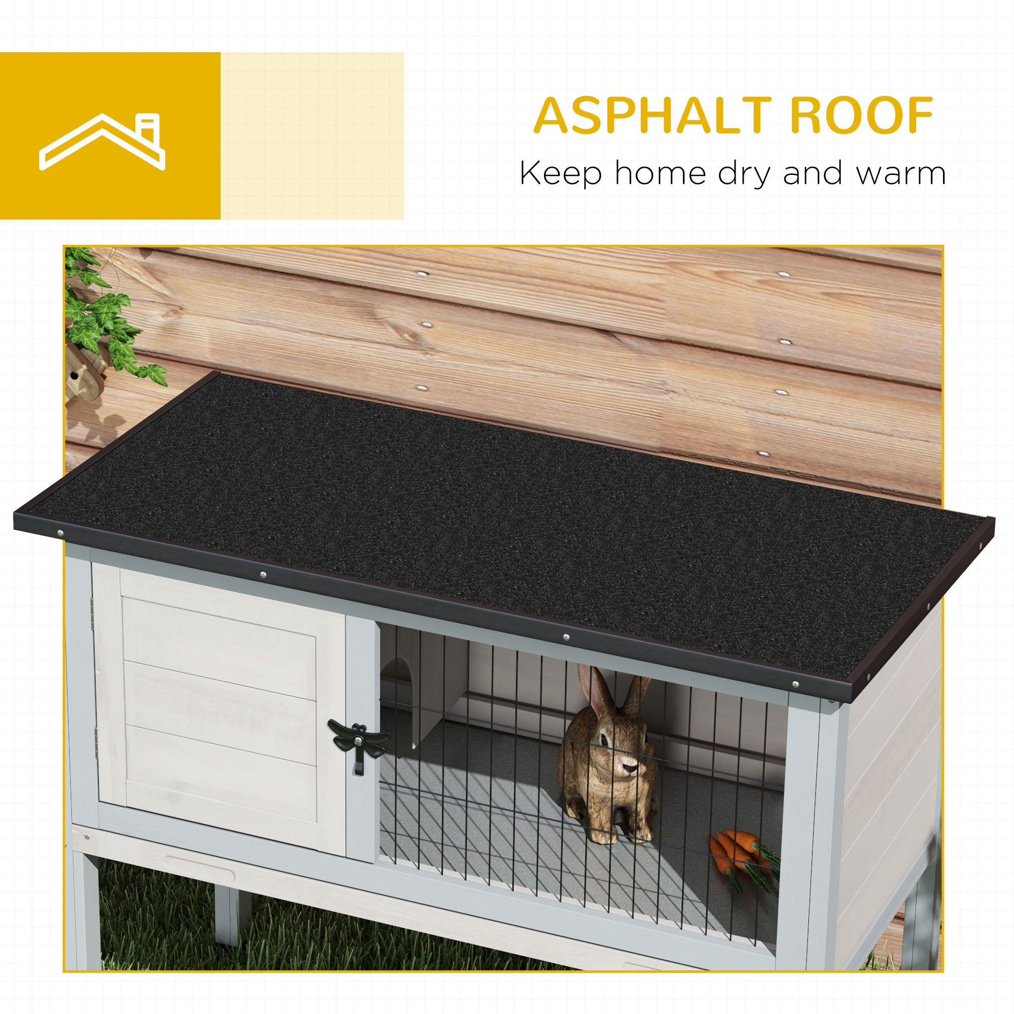 Wooden Rabbit Hutch with Openable Asphalt Roof, Tray, Light Grey Rabbit Hutch at Gallery Canada