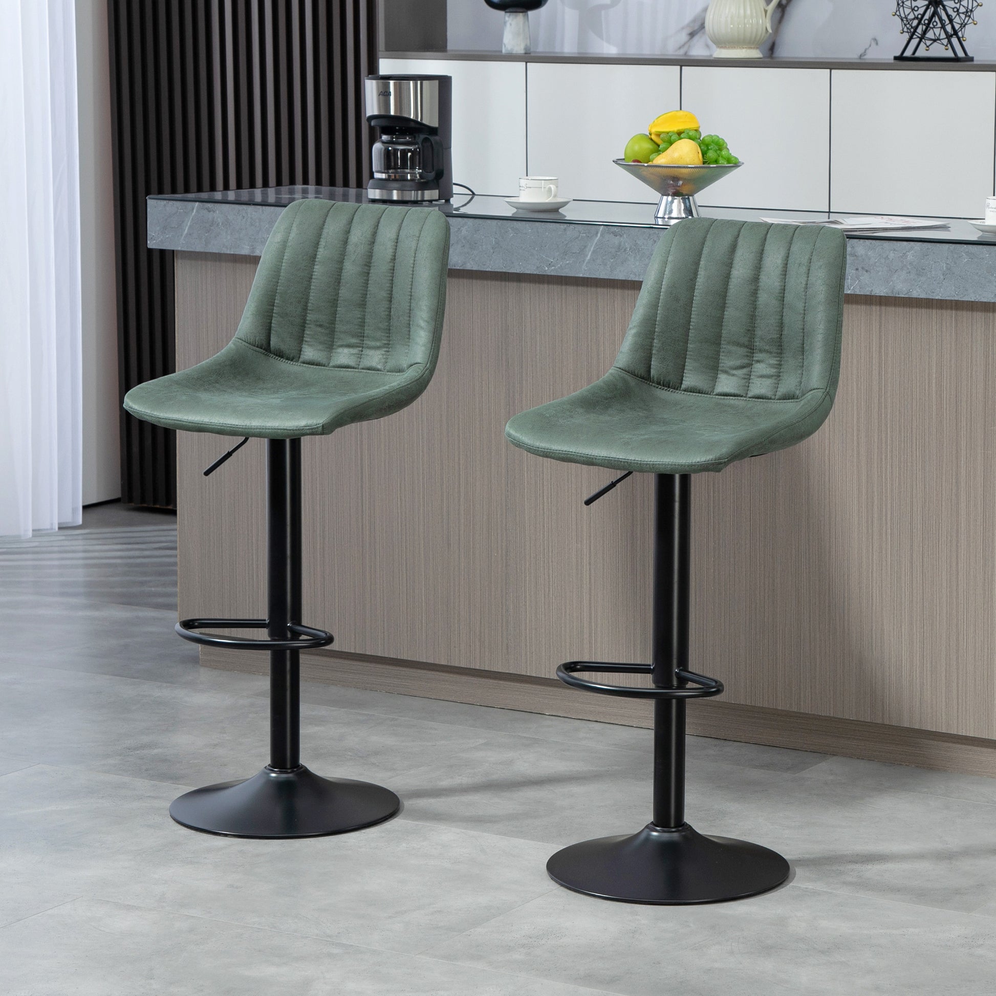 Counter Height Bar Stools Set of 2, Adjustable Height Bar Chairs with Swivel Seat, Leathaire Upholstery Bar Stools   at Gallery Canada