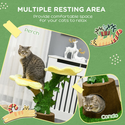 18" Plush Cat Tree with Two Flower Platforms, Multi-Activity Centre Cat Tower with Jute Scratching Posts, Elevated Perches, Round Roomy Condo with Door, Green Cat Towers at Gallery Canada