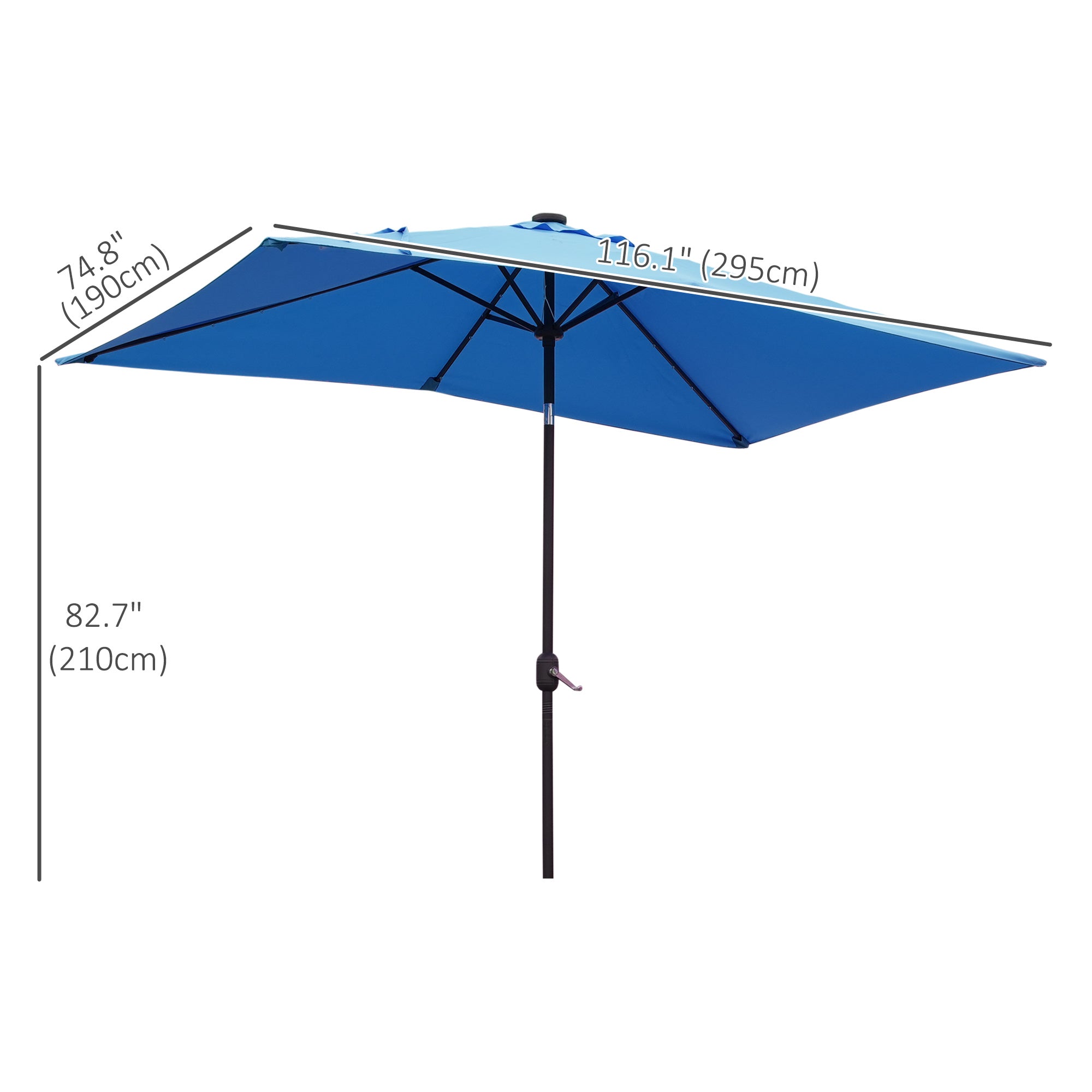6' x 10' Patio Umbrella with 22 LED Solar Lights and Tilt, Rectangular Outdoor Table Umbrella with Crank, Light Blue Sun Umbrellas at Gallery Canada