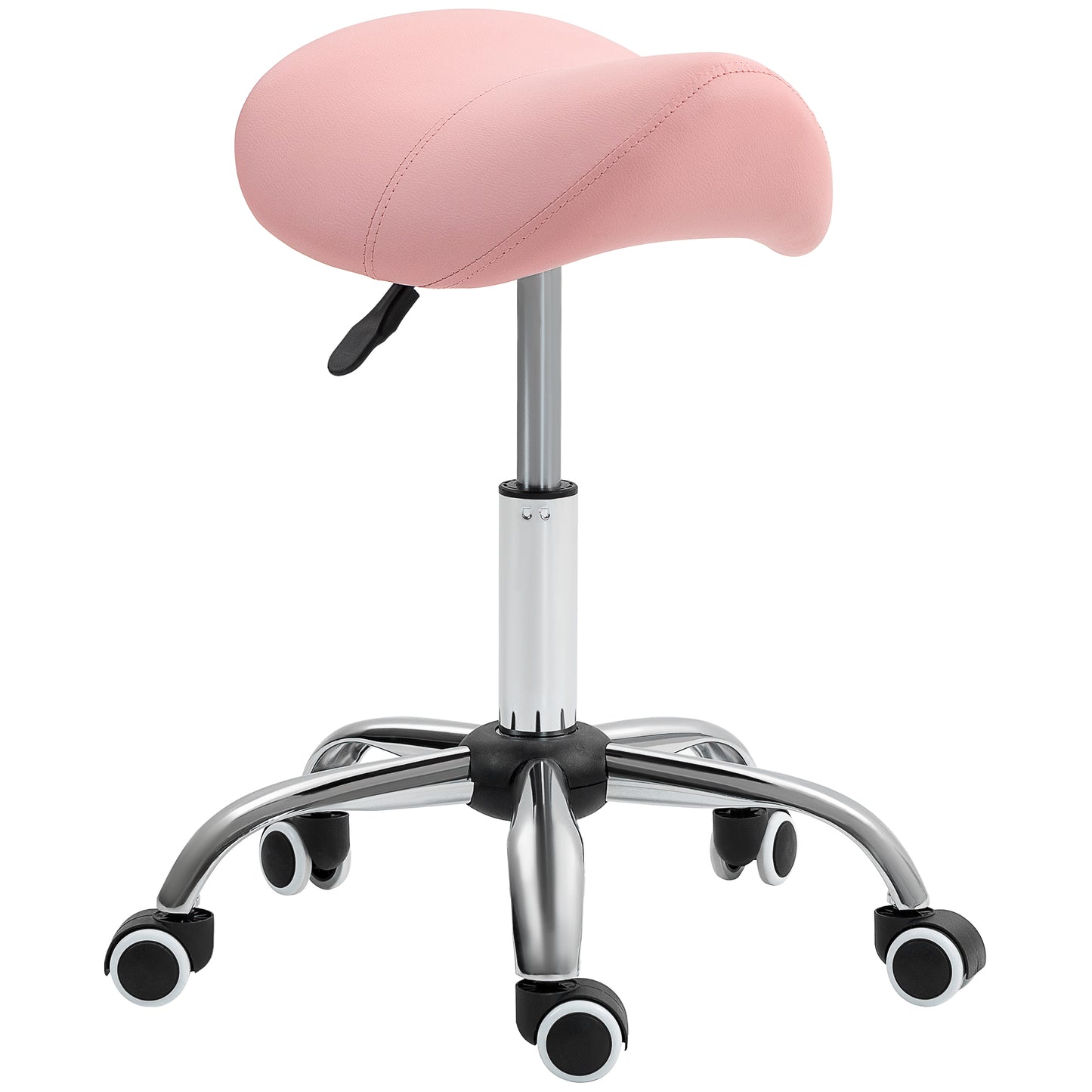 Cosmetic Stool 360° Rotate Height Adjustable Salon Massage Spa Chair Hydraulic Rolling Faux Leather Saddle Stool, Pink Salon Stools   at Gallery Canada