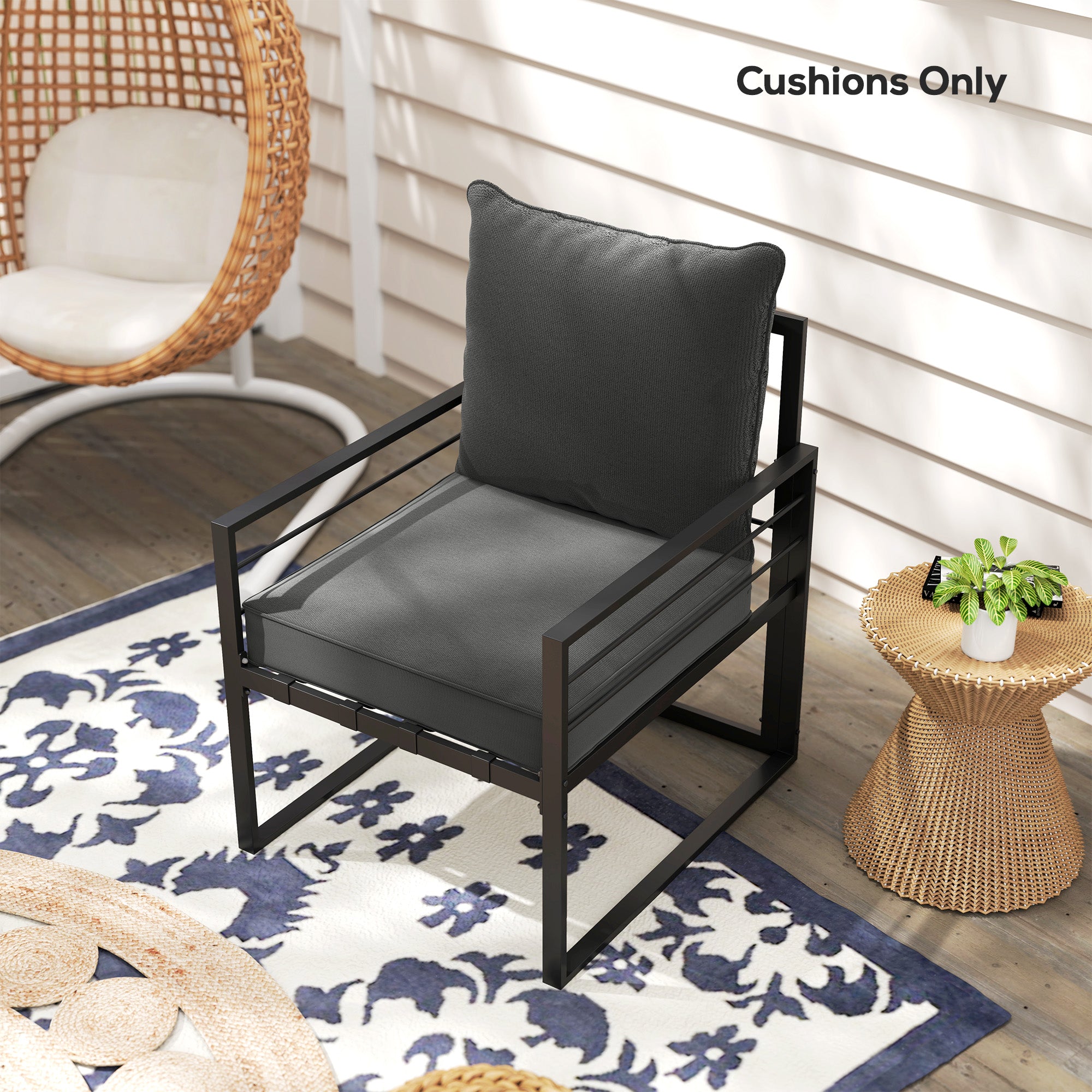 Patio Chair Cushions, Thick Deep Seat Outdoor Seat Cushion with Back Cushion, Charcoal Grey Patio Chair Cushions at Gallery Canada