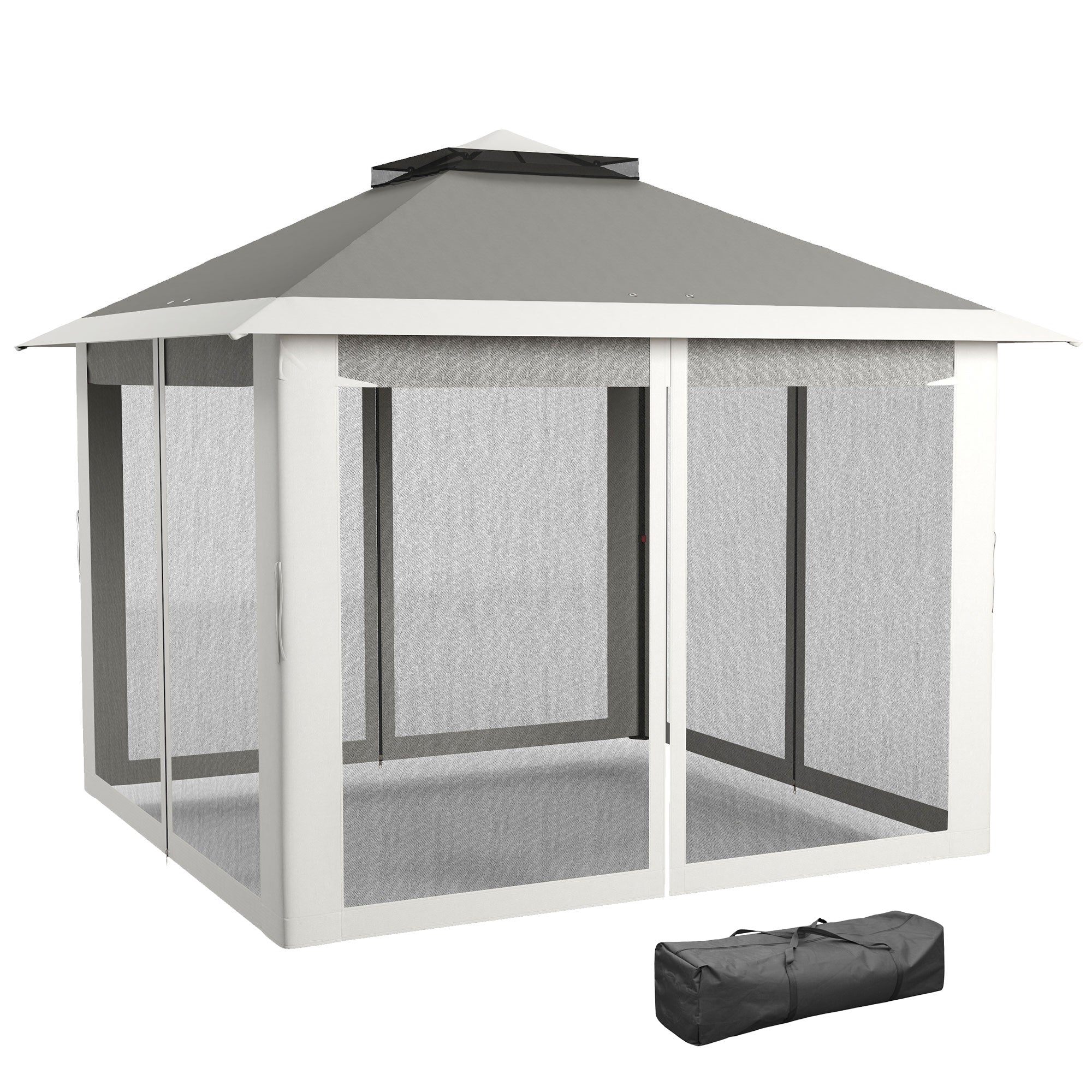 11' x 11' Pop Up Gazebo, Double Roof Foldable Height Adjustable Canopy Tent with Mesh Sidewalls, Carrying Bag, Dark Grey Pop Up Canopies Dark Grey at Gallery Canada