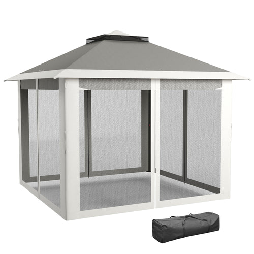 11' x 11' Pop Up Gazebo, Double Roof Foldable Height Adjustable Canopy Tent with Mesh Sidewalls, Carrying Bag, Dark Grey