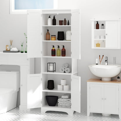 Tall Bathroom Storage Cabinet, Slim Bathroom Cabinet with 4 Shutter Doors and Adjustable Shelves, Toilet Vanity Cabinet, Narrow Organizer, White Bathroom Cabinets   at Gallery Canada