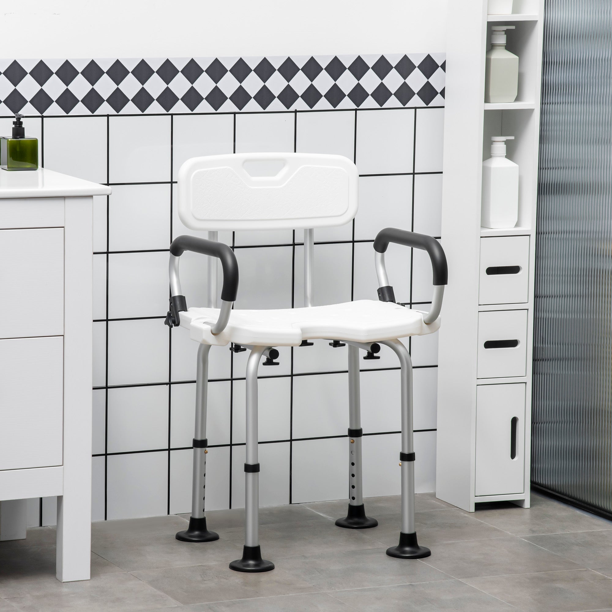 Adjustable Shower Chair, Bath Chair with U Shaped Seat, Anti-slip Shower Bench for Seniors, Tool-Free Assembly, 299lbs Bath Chairs at Gallery Canada