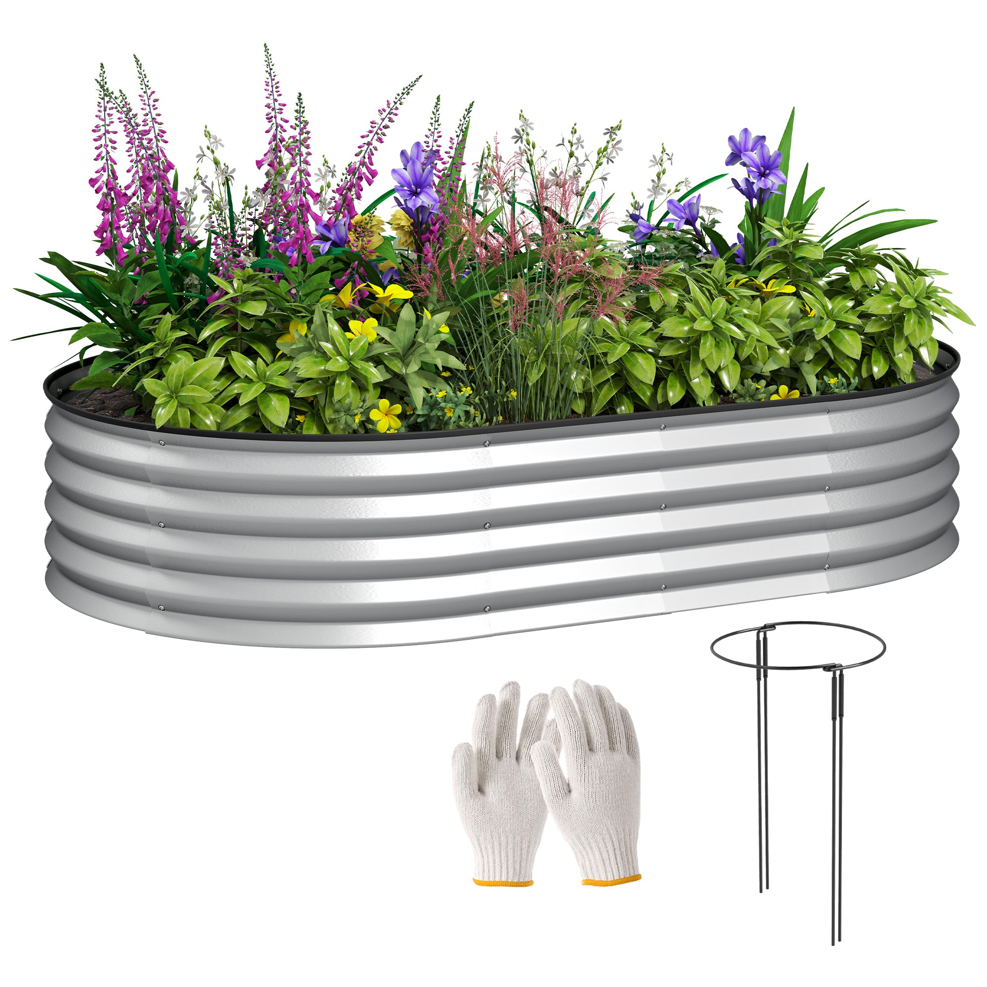 5' x 3' x 1' Large Outdoor Planter Box, Galvanized Raised Garden Bed with Metal Plant Stake, Silver Raised Garden Beds at Gallery Canada