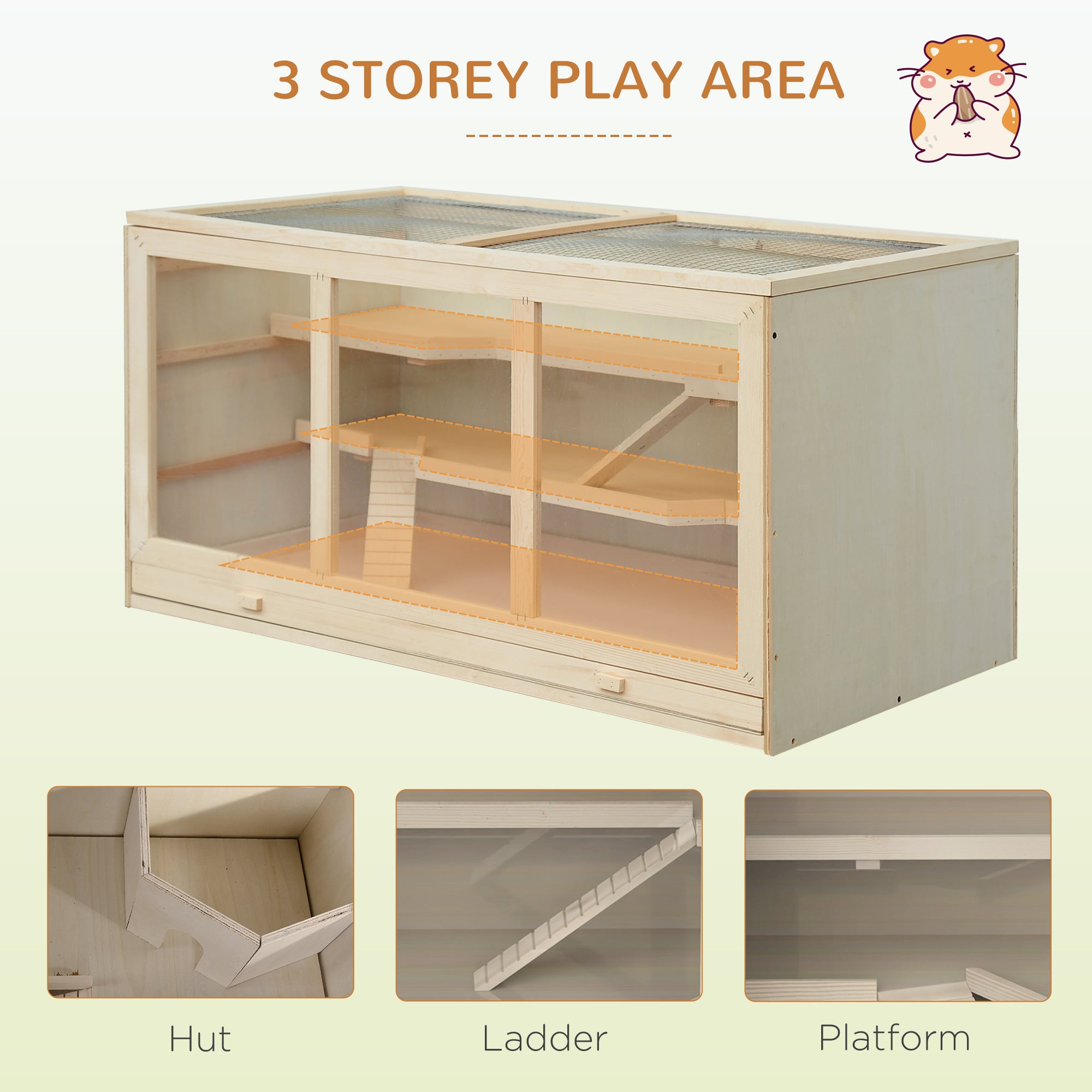 Wooden Hamster Cage Rat Cage with Slide, Tray, Natural Wood Hamster Cages at Gallery Canada