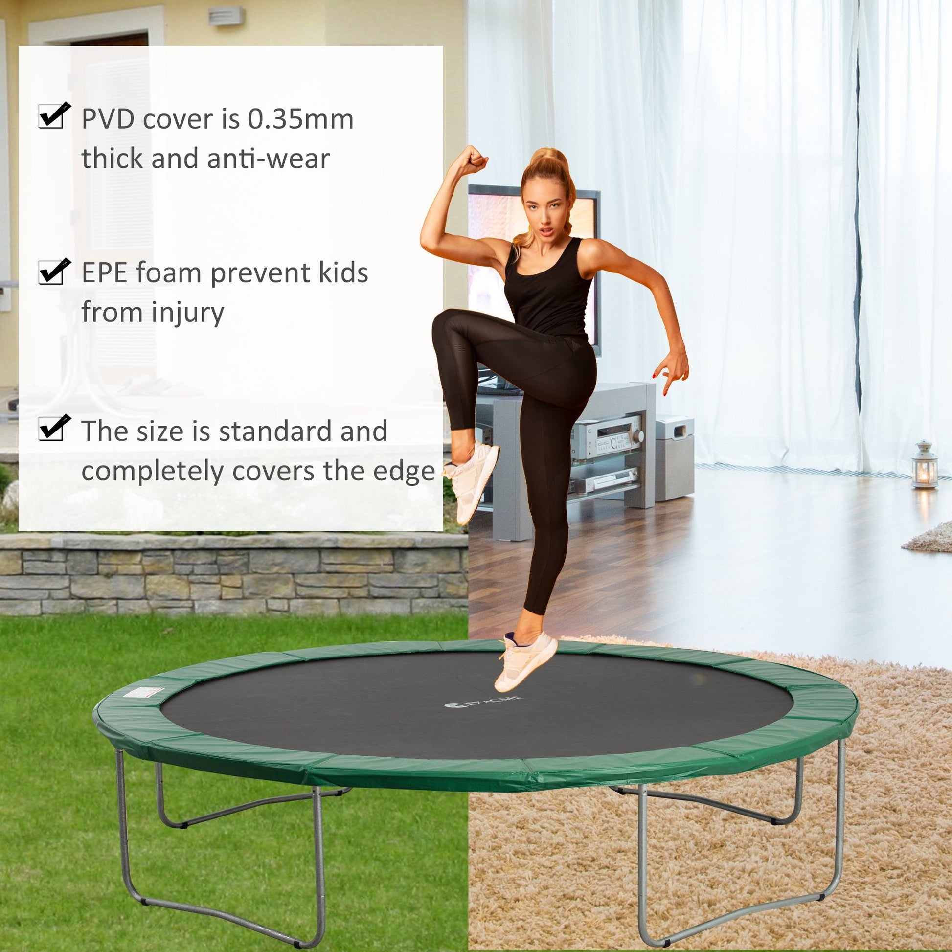 Φ12ft Trampoline Pad Φ144" Spring Safety Replacement Gym Bounce Jump Cover EPE Foam (Green) Trampolines   at Gallery Canada