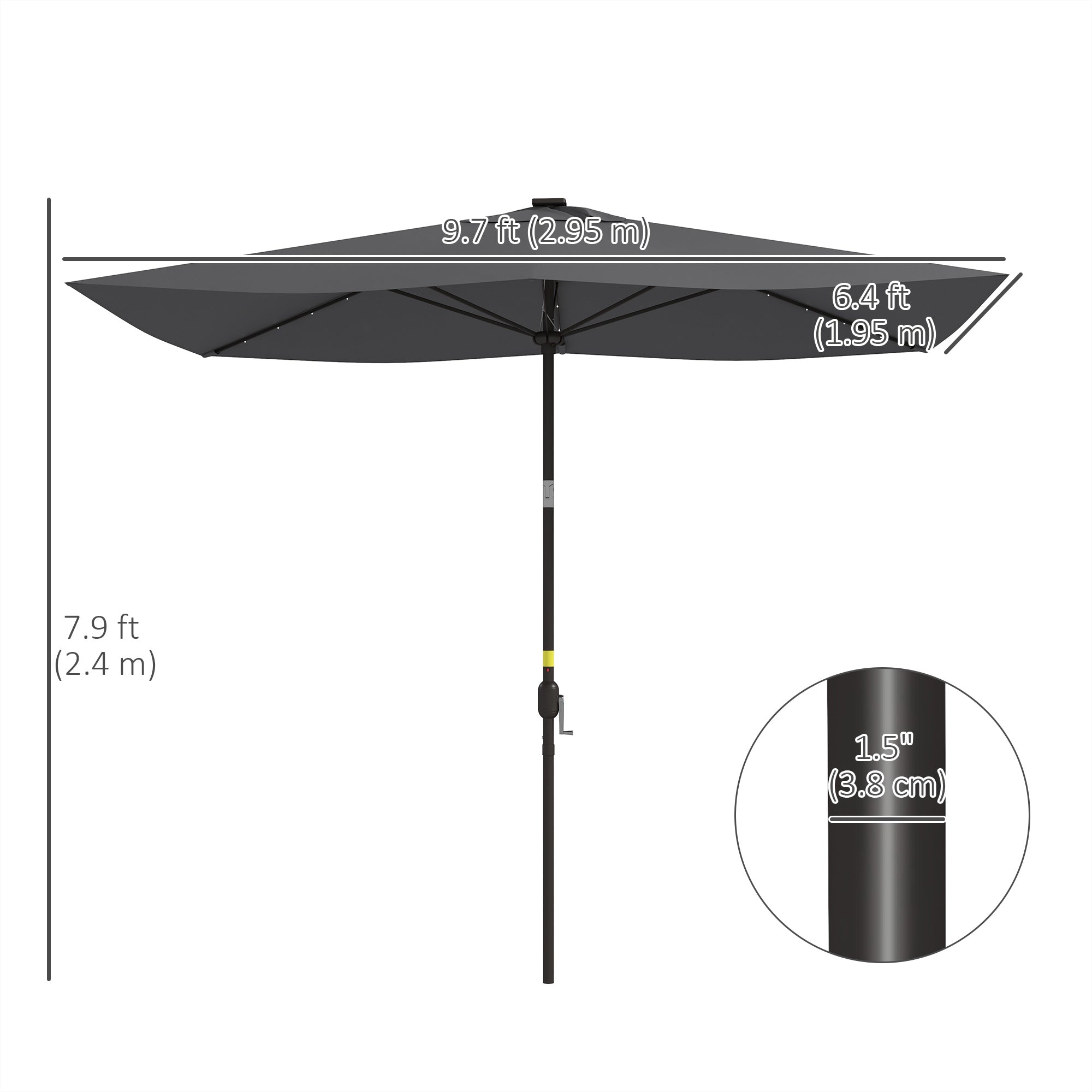 6.5x10ft Patio Umbrella Tilt Aluminum Outdoor Market Parasol with Solar Powered LEDs, Crank - Dark Grey Sun Umbrellas at Gallery Canada