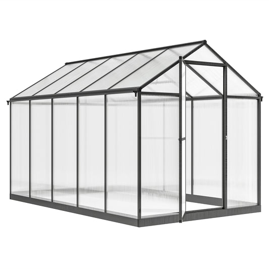 10' x 6' x 6.4' Walk-in Garden Greenhouse Polycarbonate Panels Plants Flower Growth Shed Cold Frame Outdoor Portable Warm House Aluminum Frame, Charcoal Grey Walk In Greenhouses   at Gallery Canada