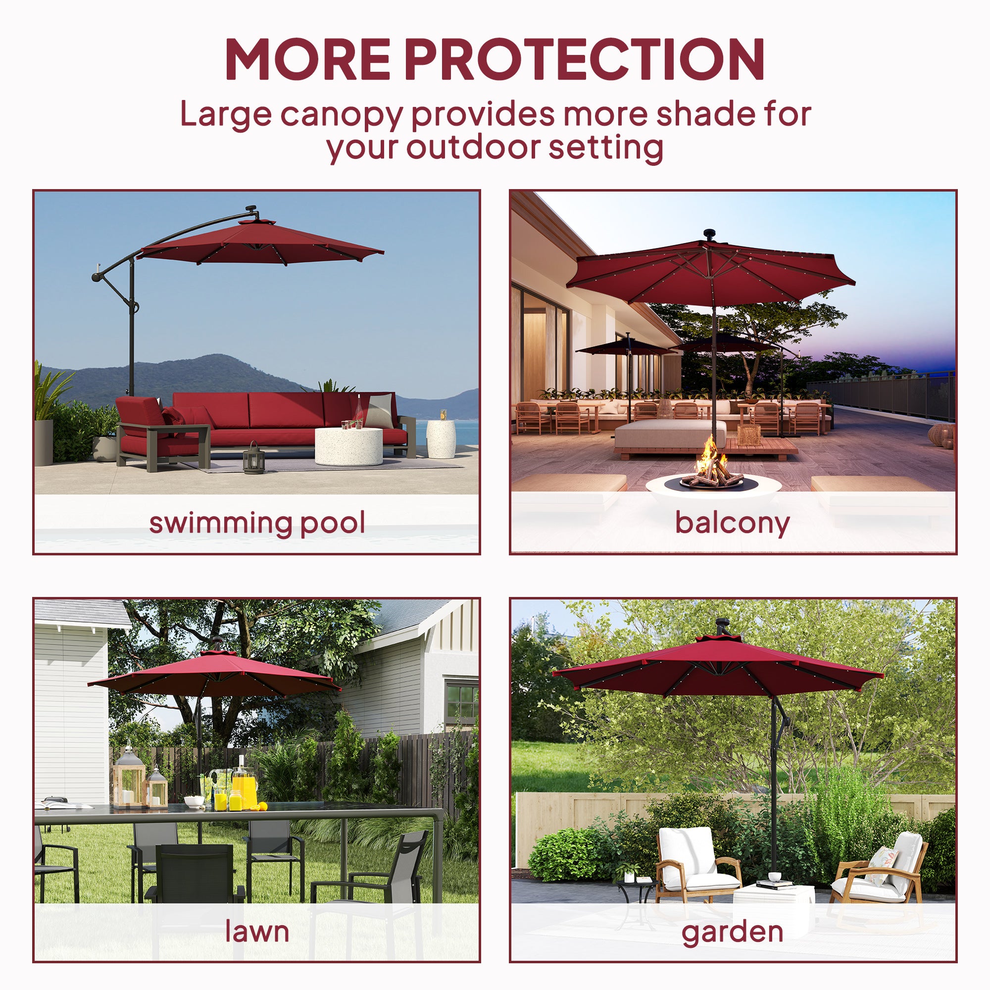 10ft Outdoor Cantilever Umbrella Banana Umbrella with Solar Lights and Adjustable Angle for Patio Backyard Wine Red Offset Cantilever Umbrellas at Gallery Canada