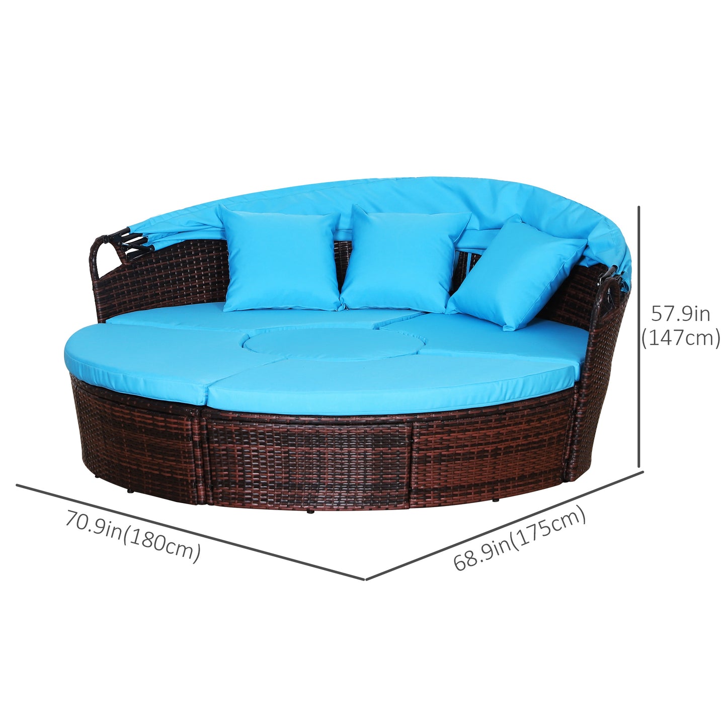 Outdoor Daybed with Retractable Canopy, PE Rattan Wicker Sofa Set, Light Blue Daybeds   at Gallery Canada