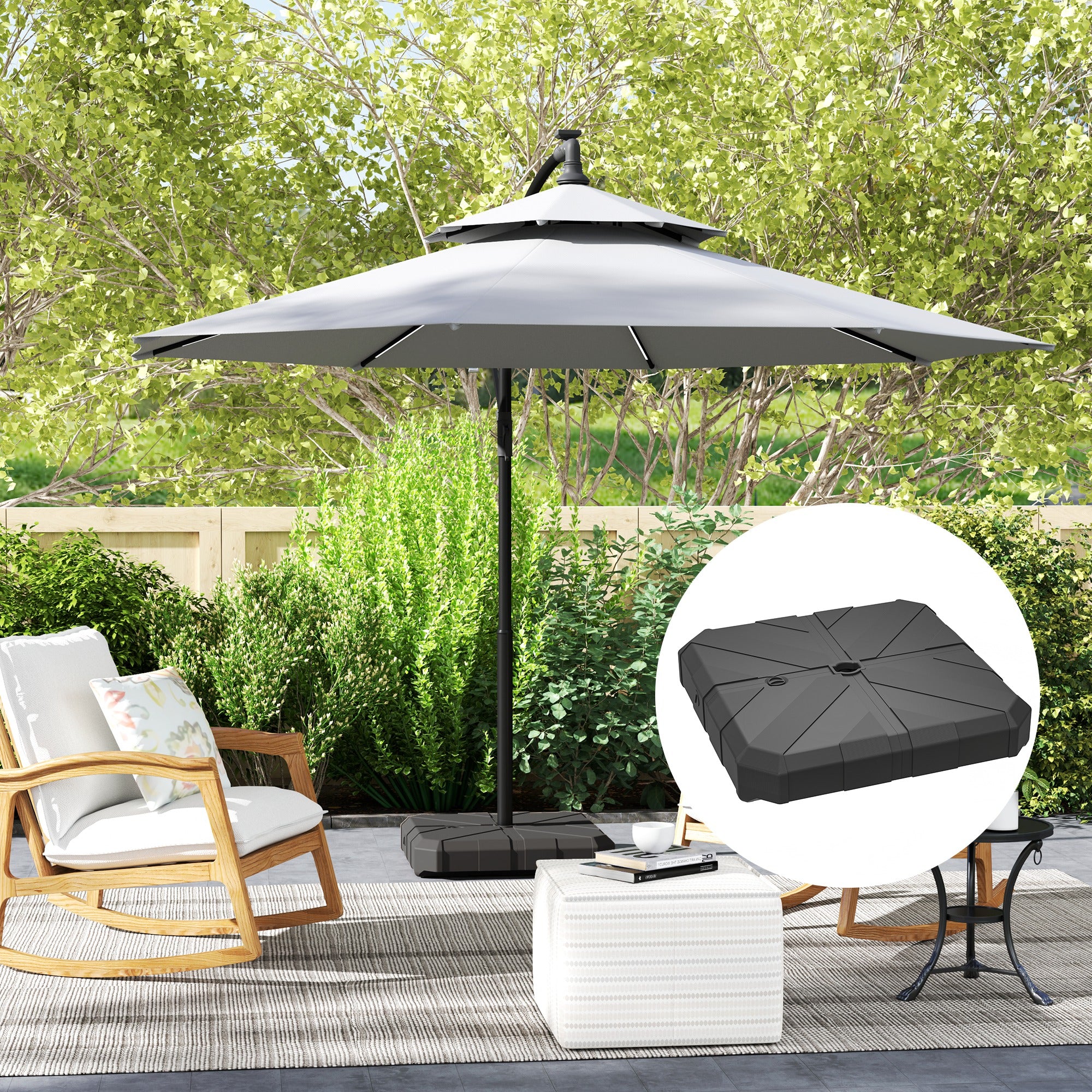 Square Patio Umbrella Base Weight, Heavy Duty Cantilever Offset Umbrella Base, Filled Up to 143lbs with Stand or 130lbs with Water for Garden Poolside, Black Umbrella Bases at Gallery Canada