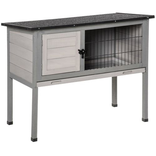 Wooden Rabbit Hutch Bunny Small Animal House with Openable Asphalt Roof, Slide-out Tray, Indoor/Outdoor, Grey