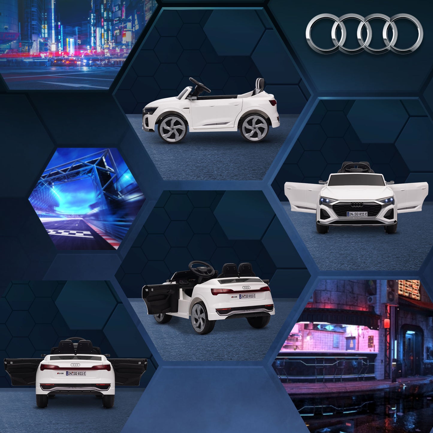 12V Battery Powered Kids Electric Car, Audi Q8 etron Sportback Licensed Ride on Car w/ Remote Control, White Electric Toy Cars   at Gallery Canada