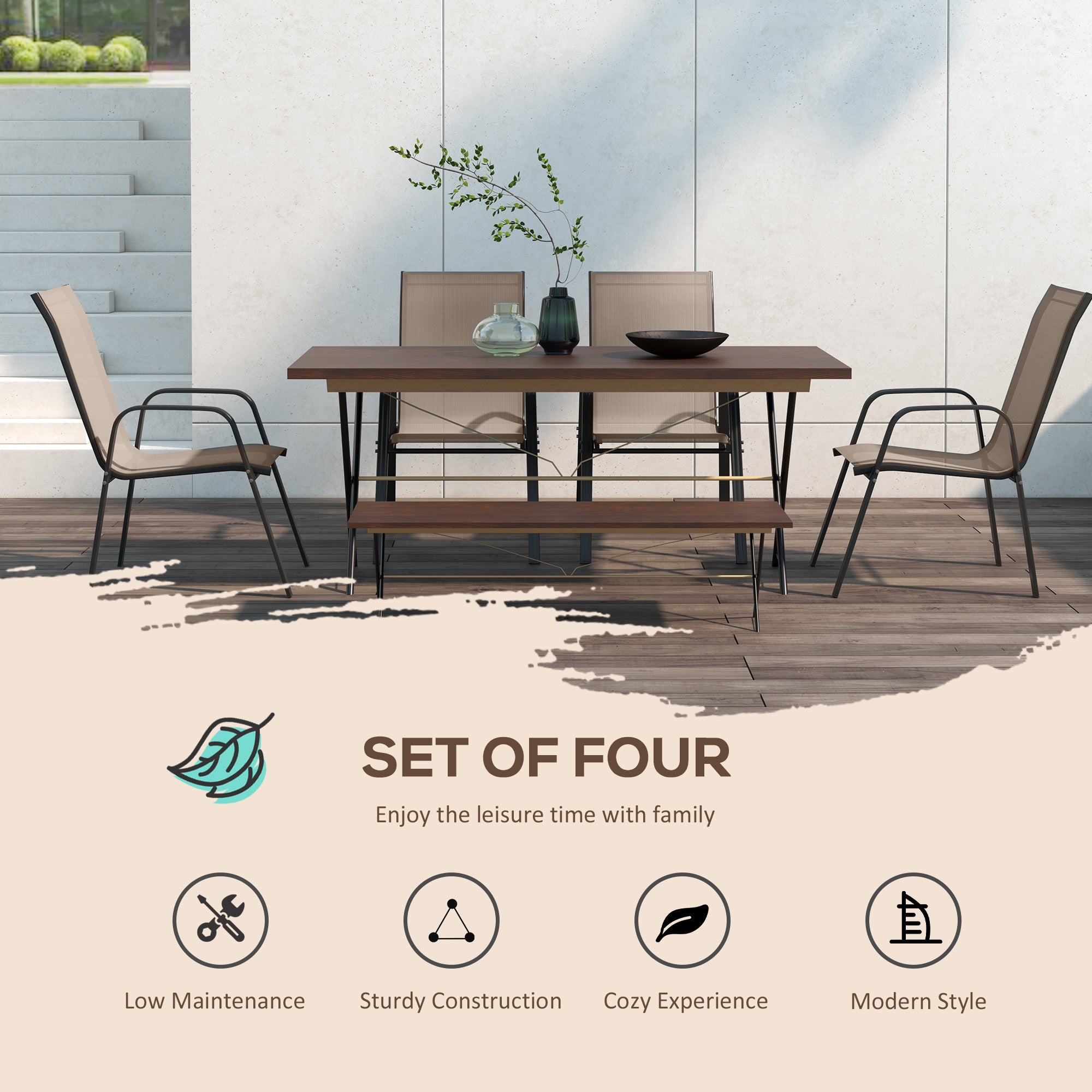 Set of 4 Outdoor Dining Chairs, Heavy Duty Stackable Patio Dining Set with Armrests for Balcony Garden, Grey Patio Chairs at Gallery Canada