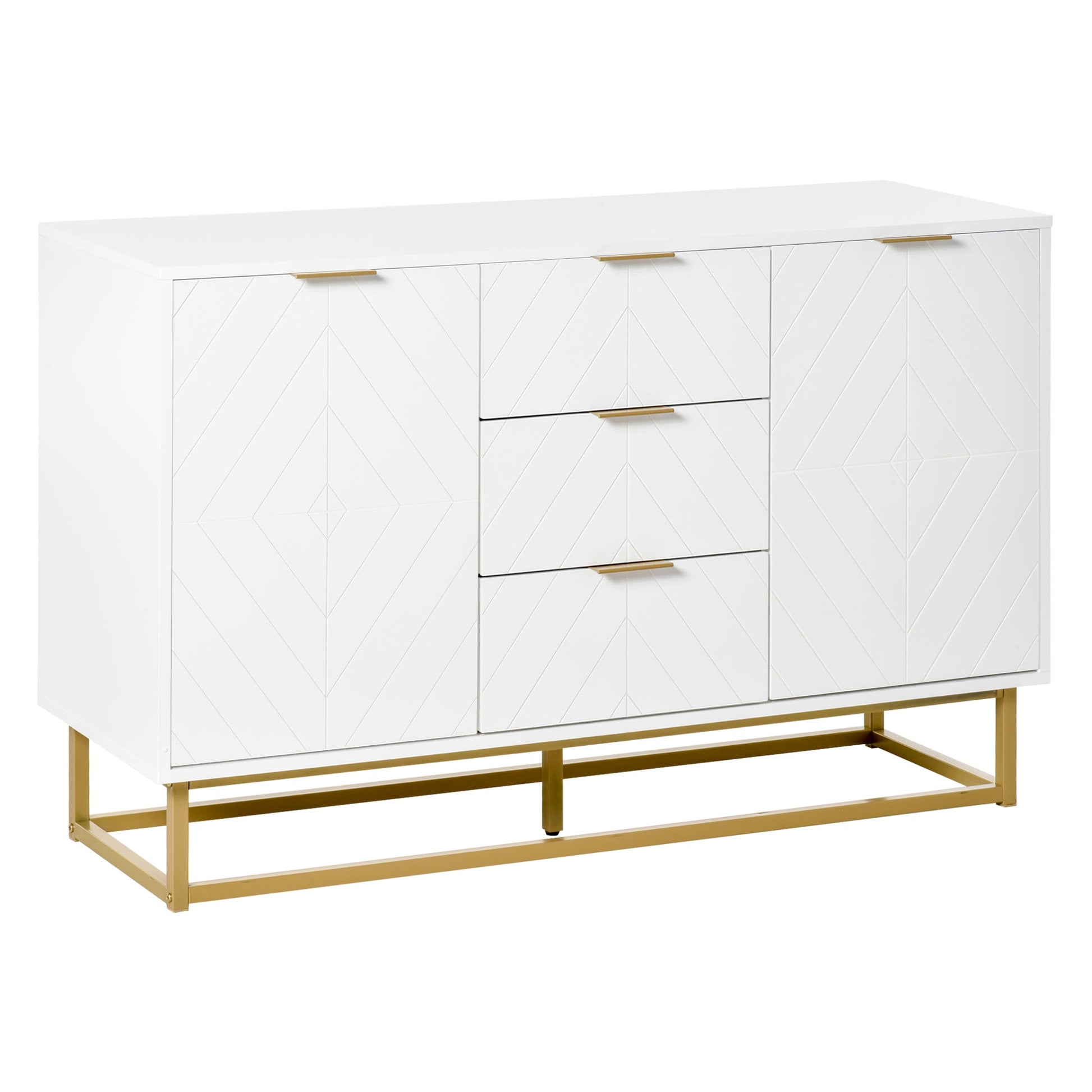 Contemporary 3-Drawer Sideboard Buffet Cabinet with Adjustable Shelves, White Bar Cabinets White  at Gallery Canada