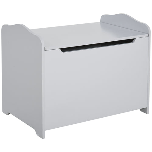 Kids Wooden Toy Storage Box Organizer Chest with Magnetic Hinge, Large Chest Space, &; Groove Handle, Grey