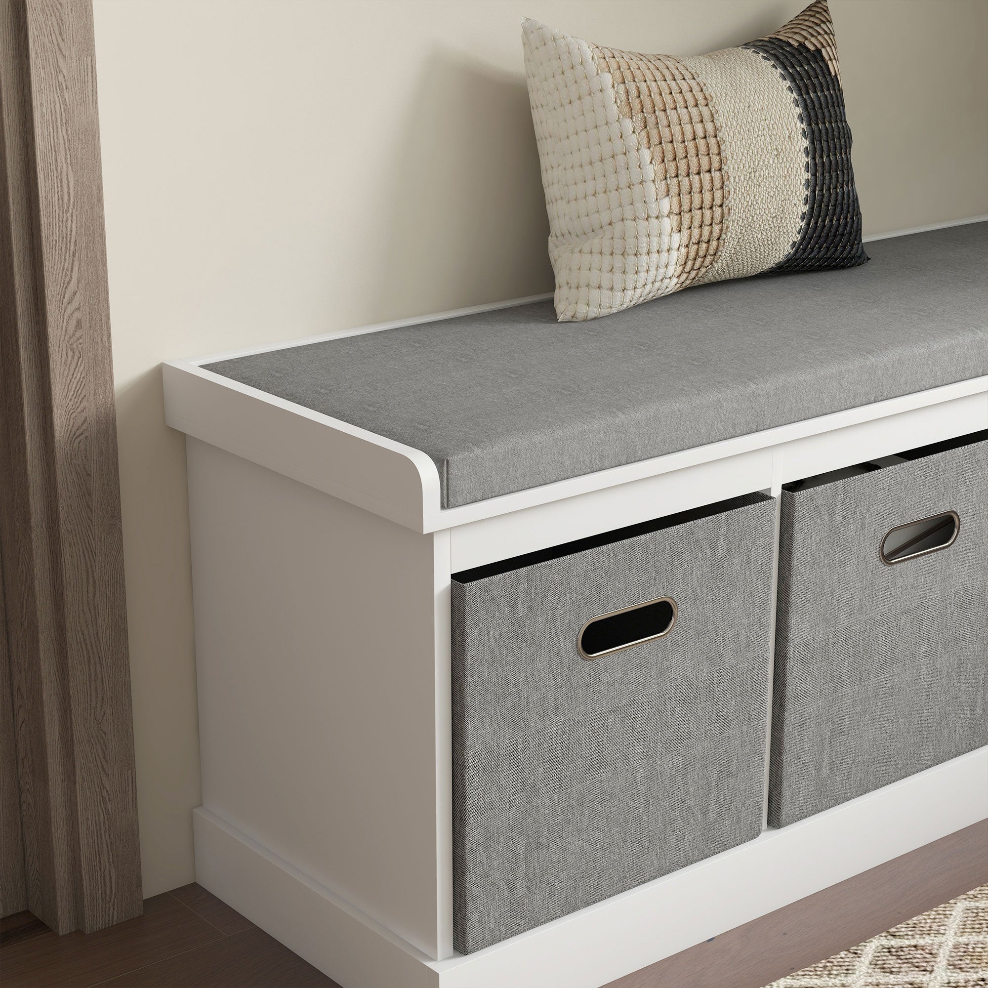 Shoe Storage Bench with Seat, Entryway Bench Seat with Cushion, 3 Fabric Drawers for Hallway, White Shoe Storage Cabinets & Racks   at Gallery Canada