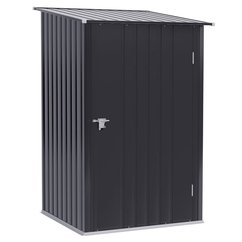 3.3' x 3.4' Lean-to Garden Storage Shed, Outdoor Galvanized Steel Tool House with Lockable Door for Patio Dark Gray